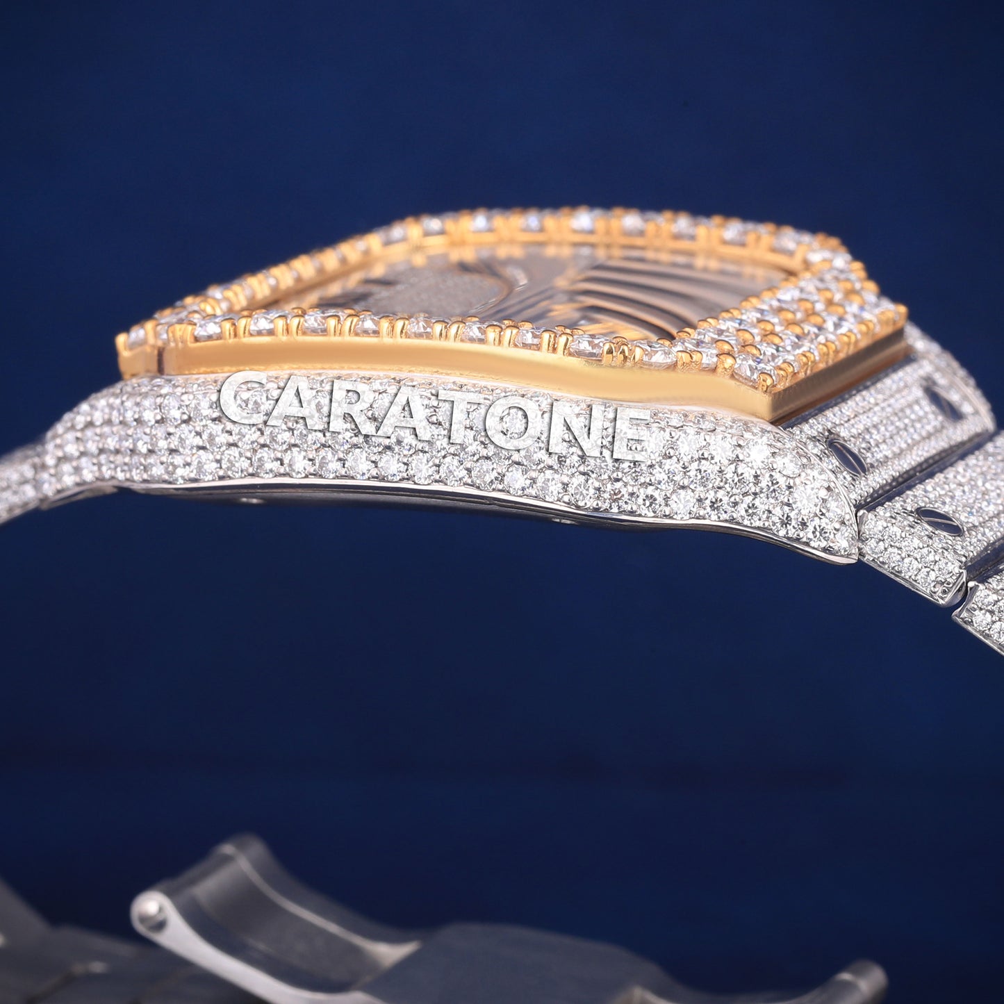 Full iced out hip hop branded watch with roman numerals in it with diamond tester passed