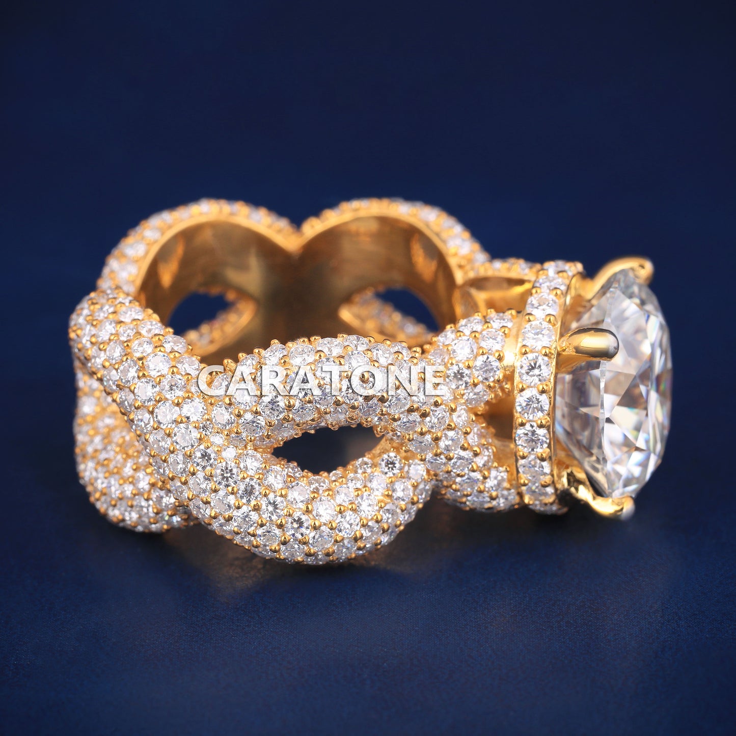 Full Iced Out Best Custom Engagement Rings in Mens Yellow Gold Diamond Ring for Luxury Big Diamond Rings for Men