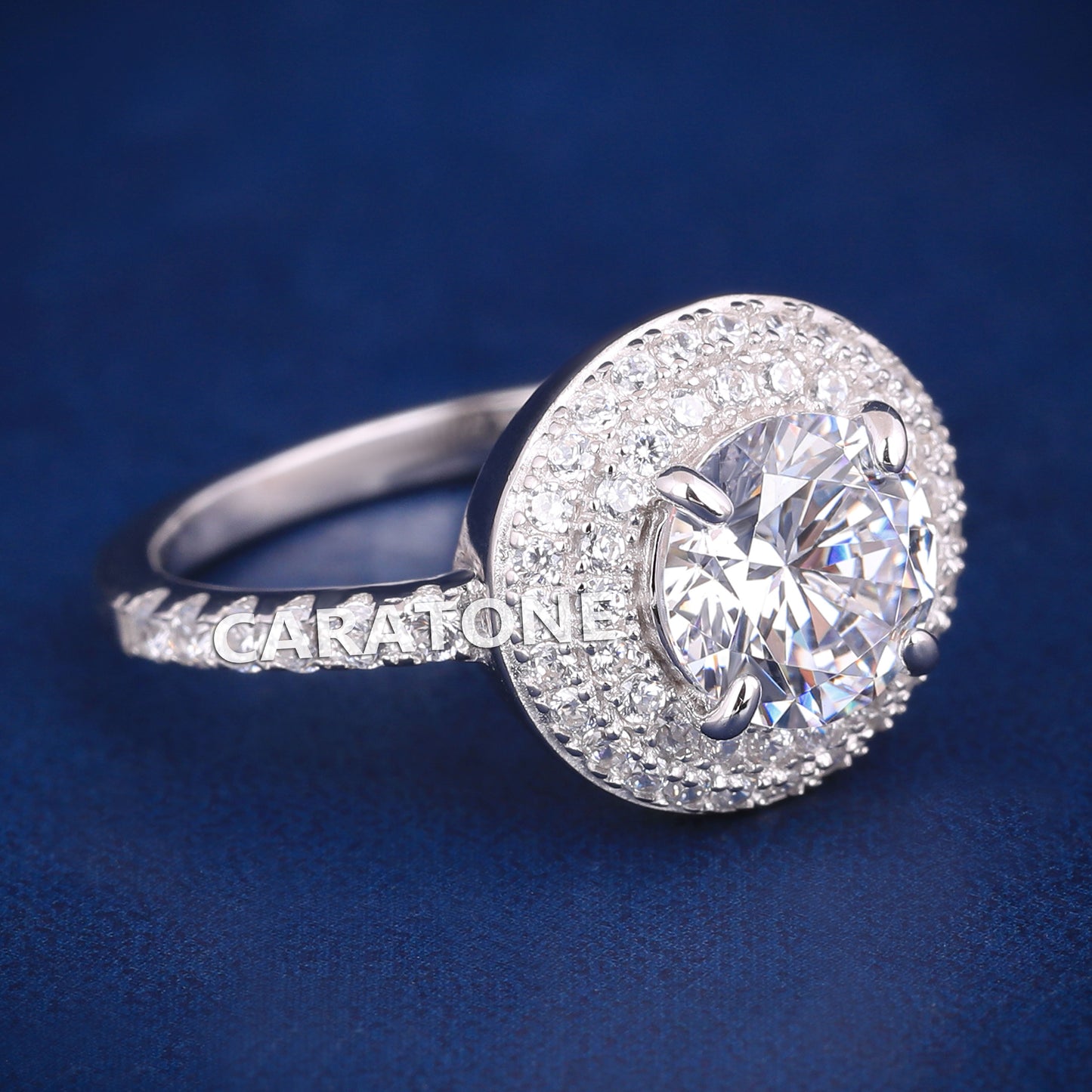 Iced Out Diamond Engagement Ring Double Halo Custom Round silver ring