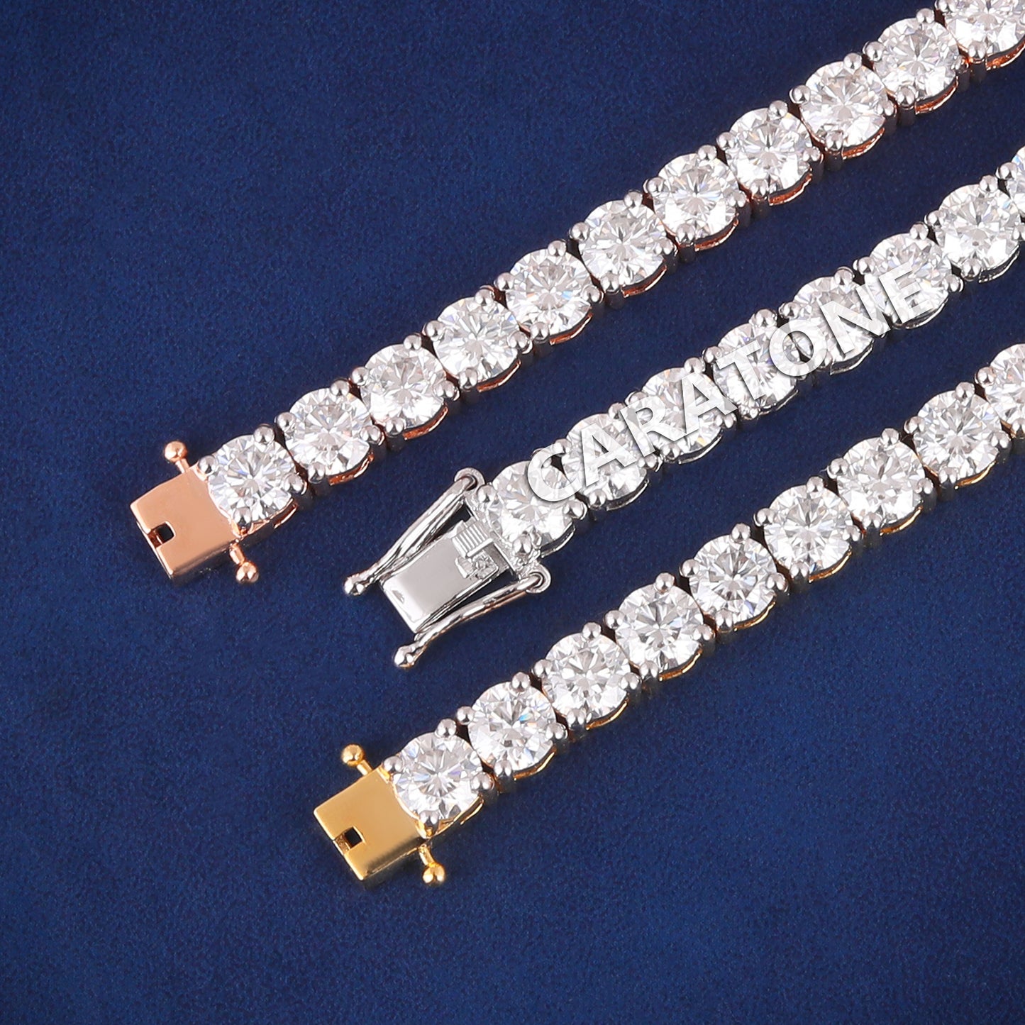 8 inch 5mm Silver Yellow Rose Gold Three Tone Iced Out Diamond Tennis Bracelets for Celebrity Unique Wear Custom Jewelry