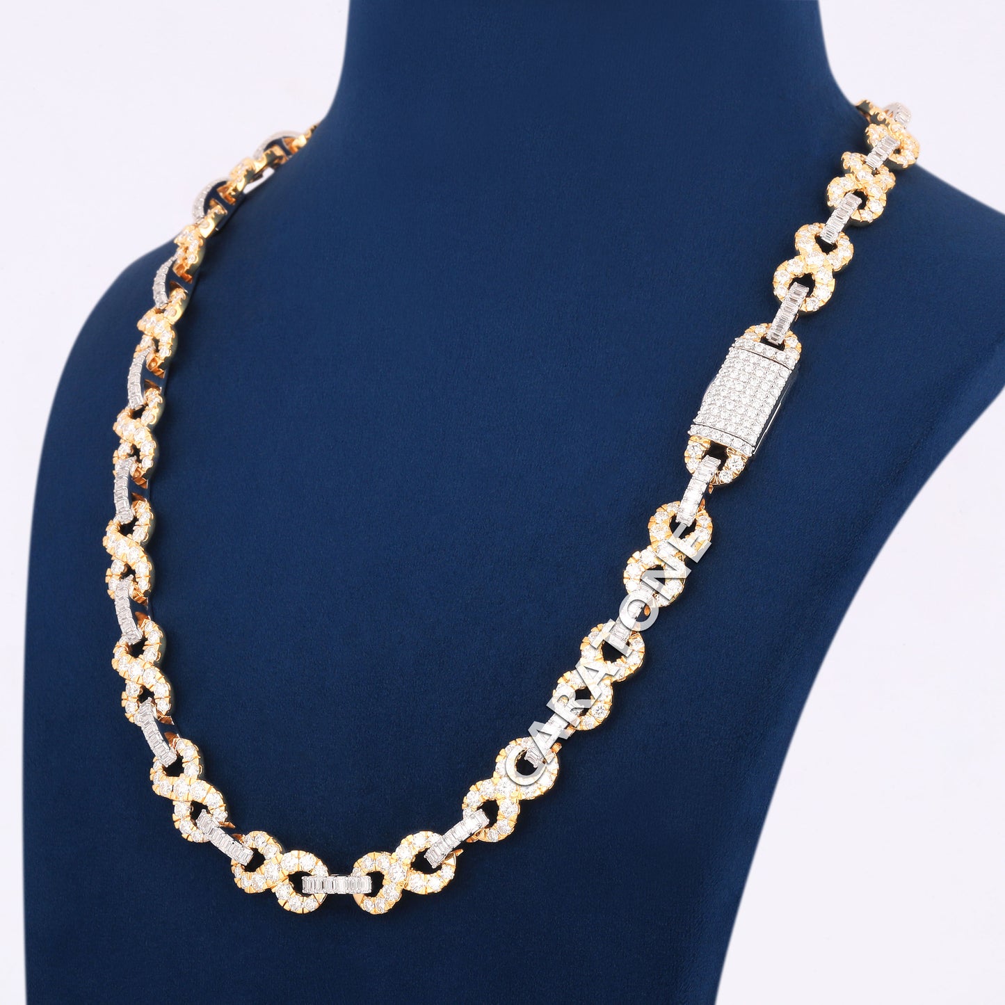 Luxury Two Tone 24 Inch 12mm Infinity Link Necklace with VVS Clarity Diamond Lock