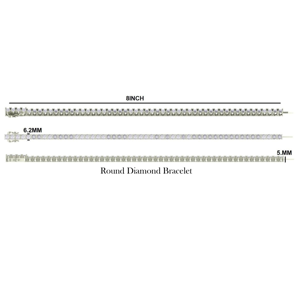 Luxury White Gold Plated Round Brilliant Cut Lab Grown Diamond Single Row Tennis Bracelet