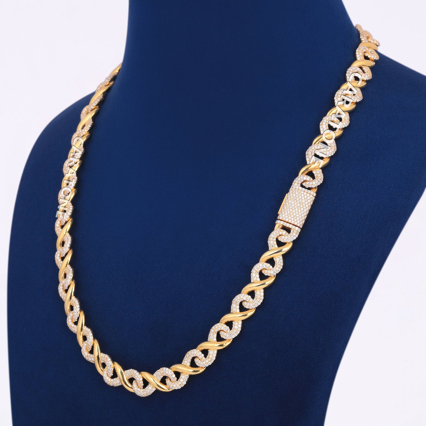 22 inch 10mm Yellow Gold Plated Cuban Infinity Link Chain 14k Gold Full Iced Out Necklace for Unisex