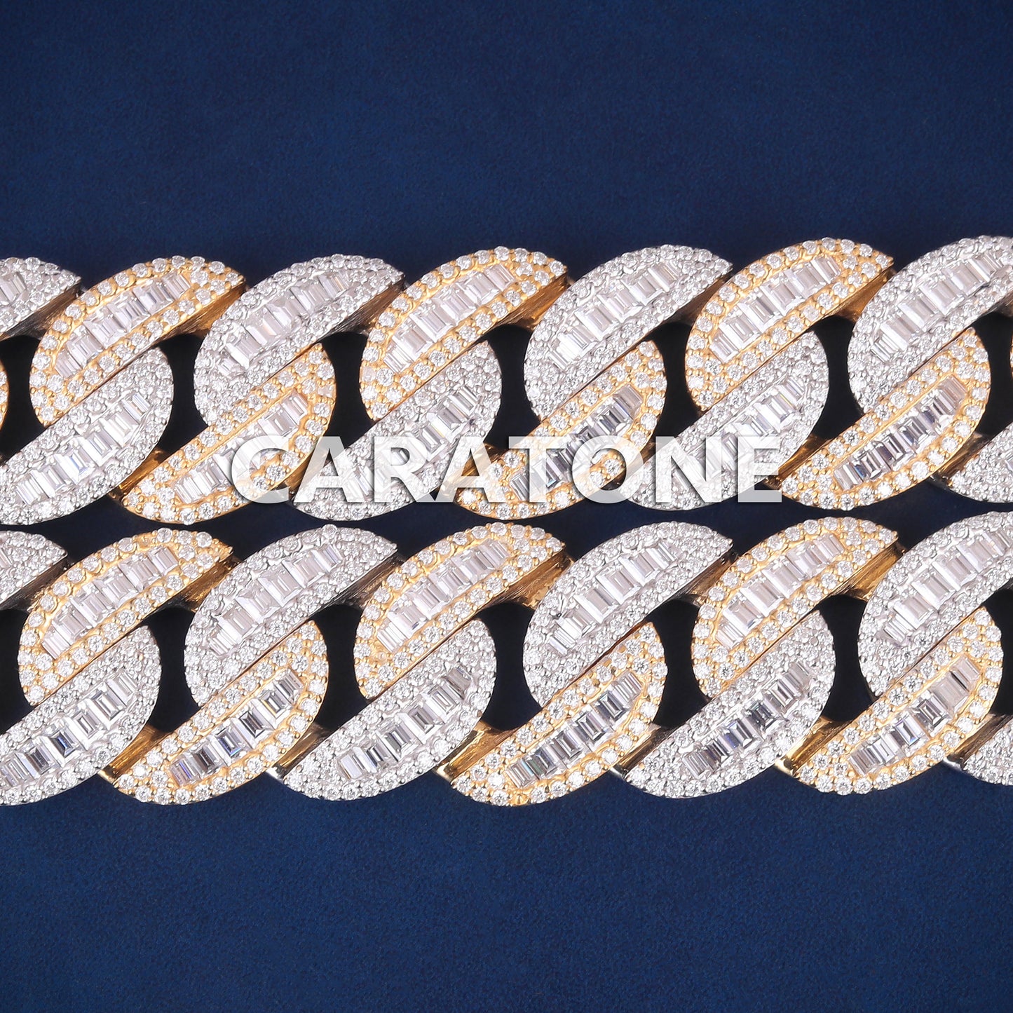 Custom Two Tone Silver Yellow Gold Miami Cuban Link Chain 22 inch 20mm Round Baguette VVS Custom Chain Mens Diamond Cuban Necklaces