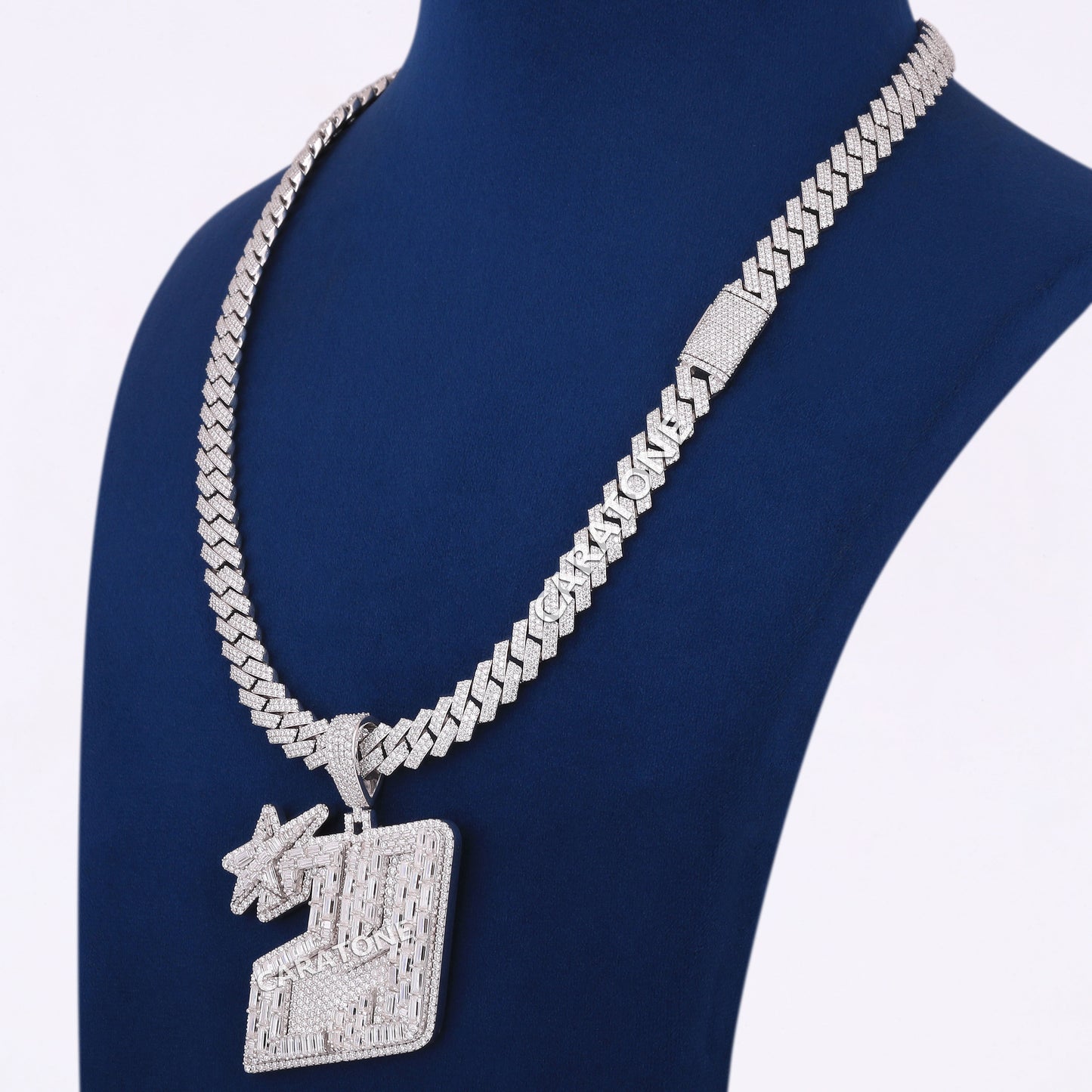 Numaric Design Pendant With Chain In 925 Sterling Silver With Lab Diamond