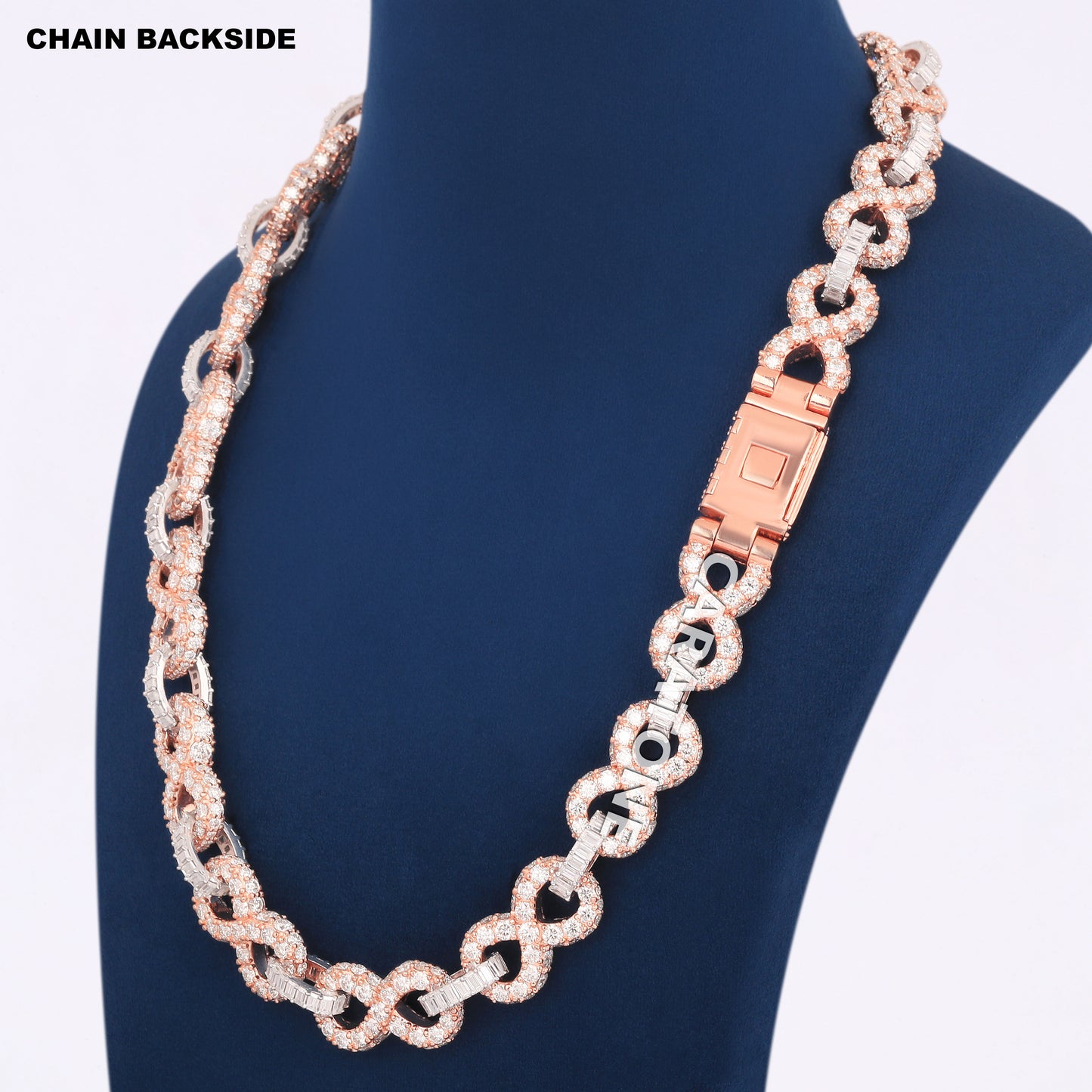 Two Tone Iced Out Designer Infinity Link Chain in Rose Gold and White Finish for Men