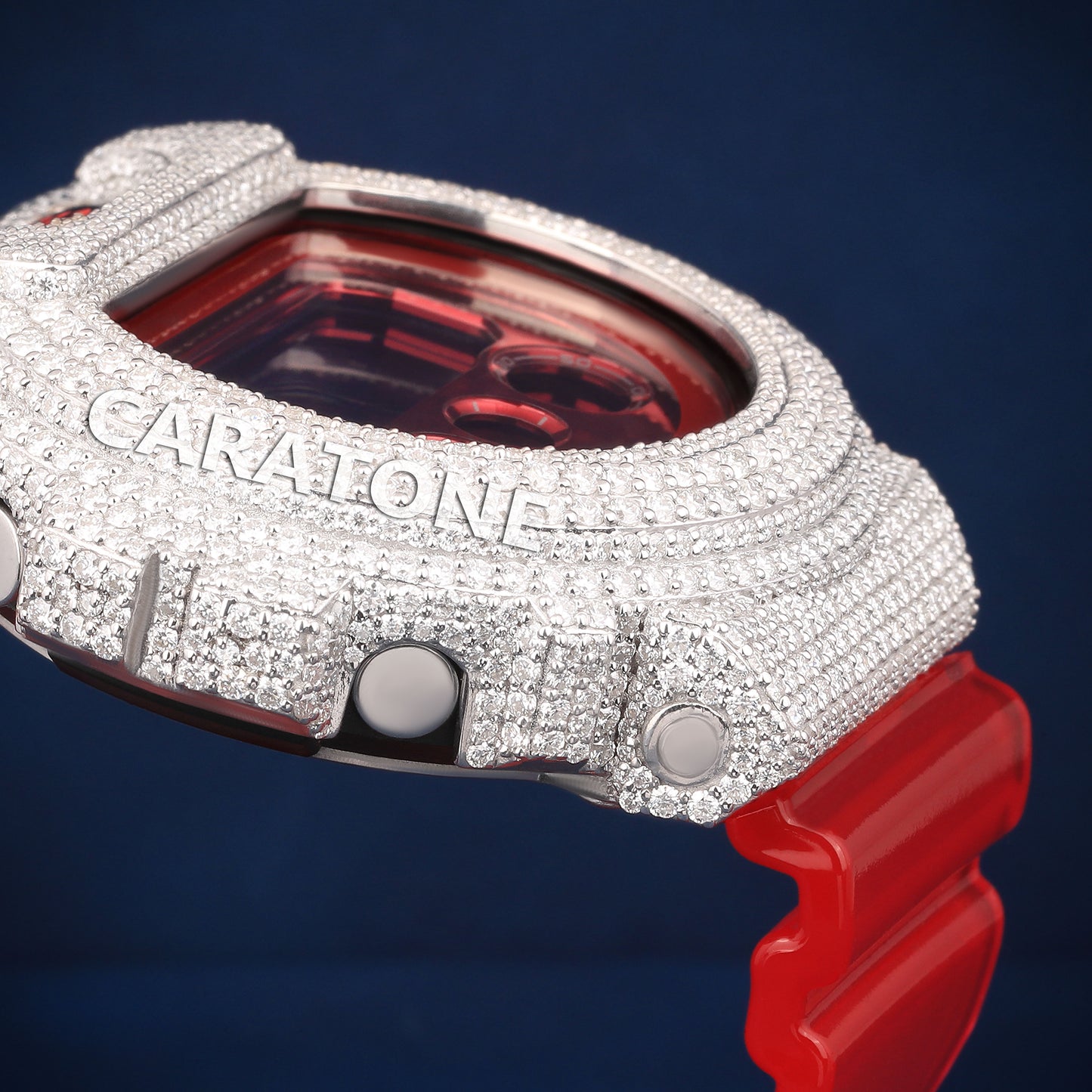 Half iced out without dial Hip hop digital Analog branded watch with Red Band
