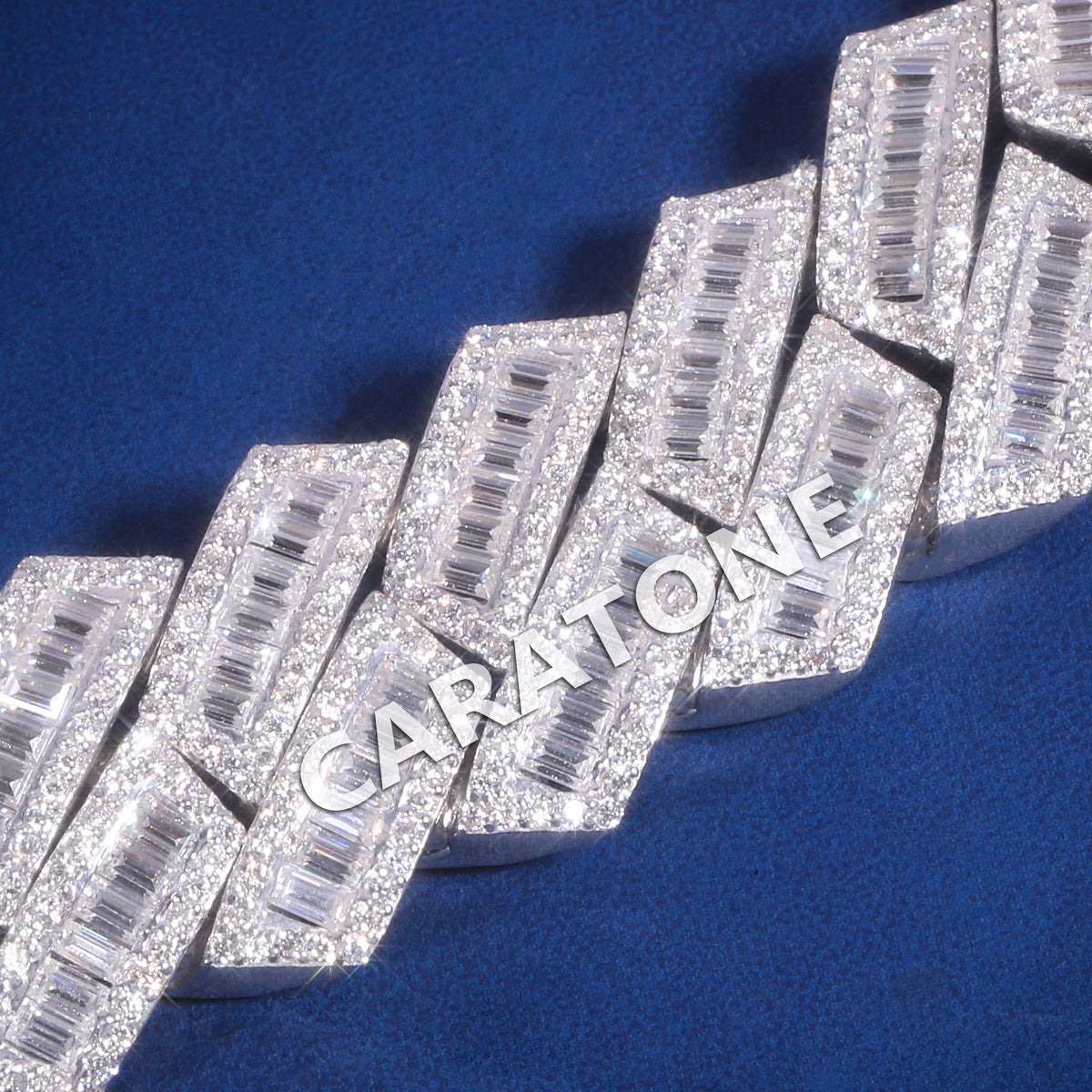 Elegant Iced Out Diamond Link Bracelet in White Gold, Premium Baguette and Pave Stone Setting, Unique Hip Hop Luxury Jewelry for Men