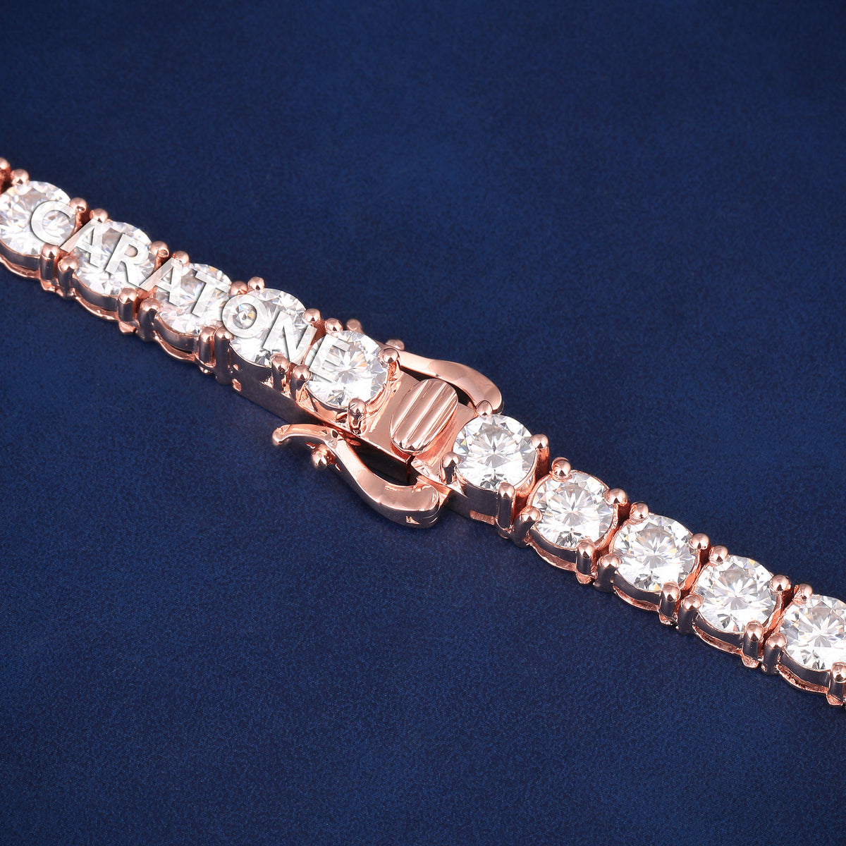 Luxury Rose Gold Plated Single Row Tennis Chain with Round Cut Lab Grown Diamonds
