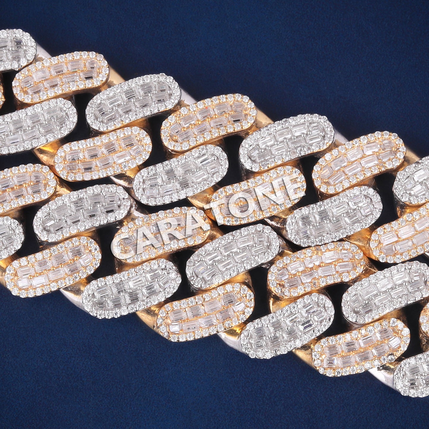 20mm Round Baguette Cuban Link Chain Mens Diamond 925 Silver Yellow Gold Oval Miami Cuban Necklace