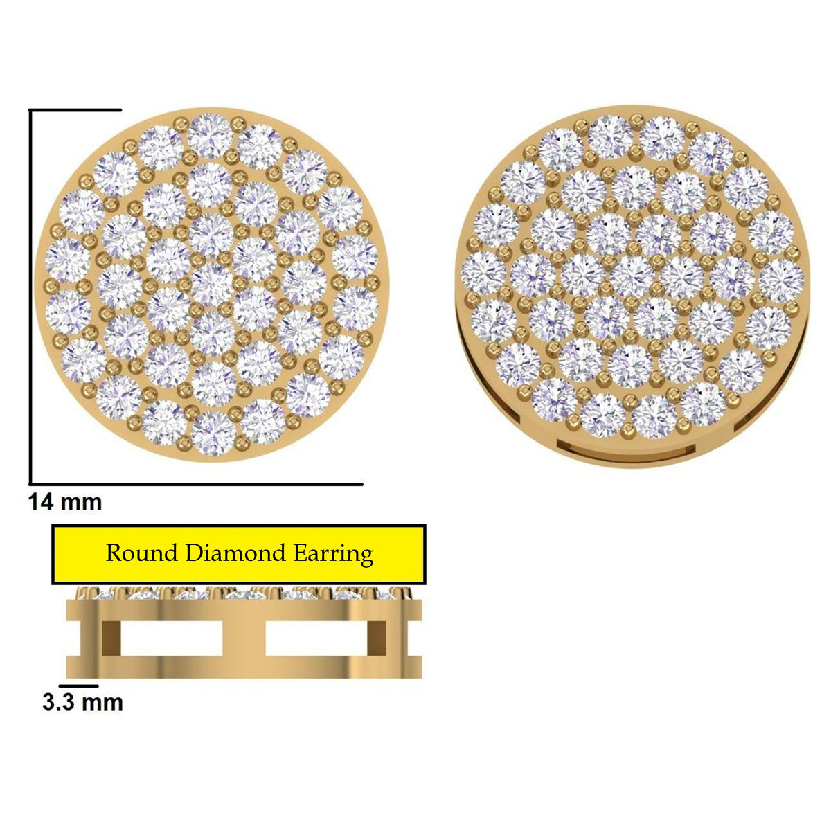 Oversized Round Diamond Cluster Stud Earrings with Secure Screw Back Closure