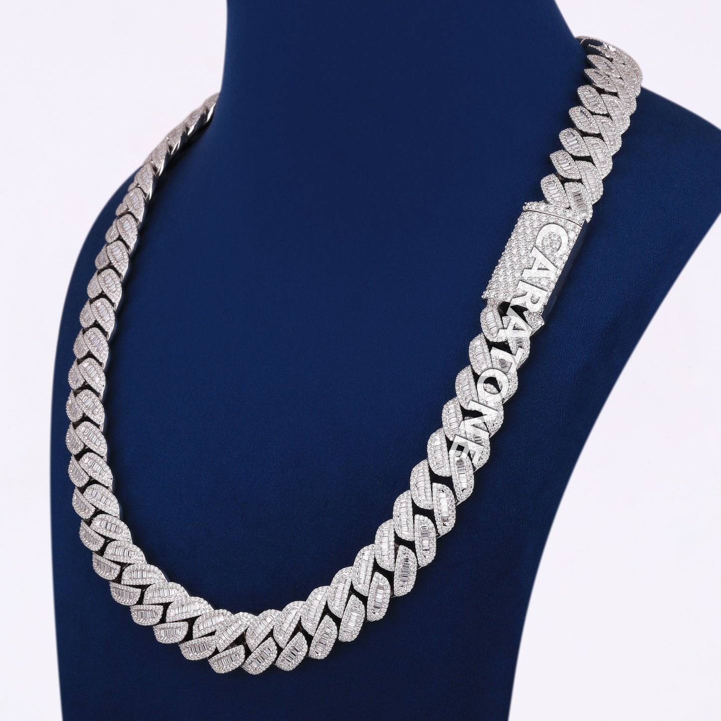 22 inch 16mm Iced Out Halo Cuban Link Custom Chain with Round Baguette Cut Heavy Luxury Necklace