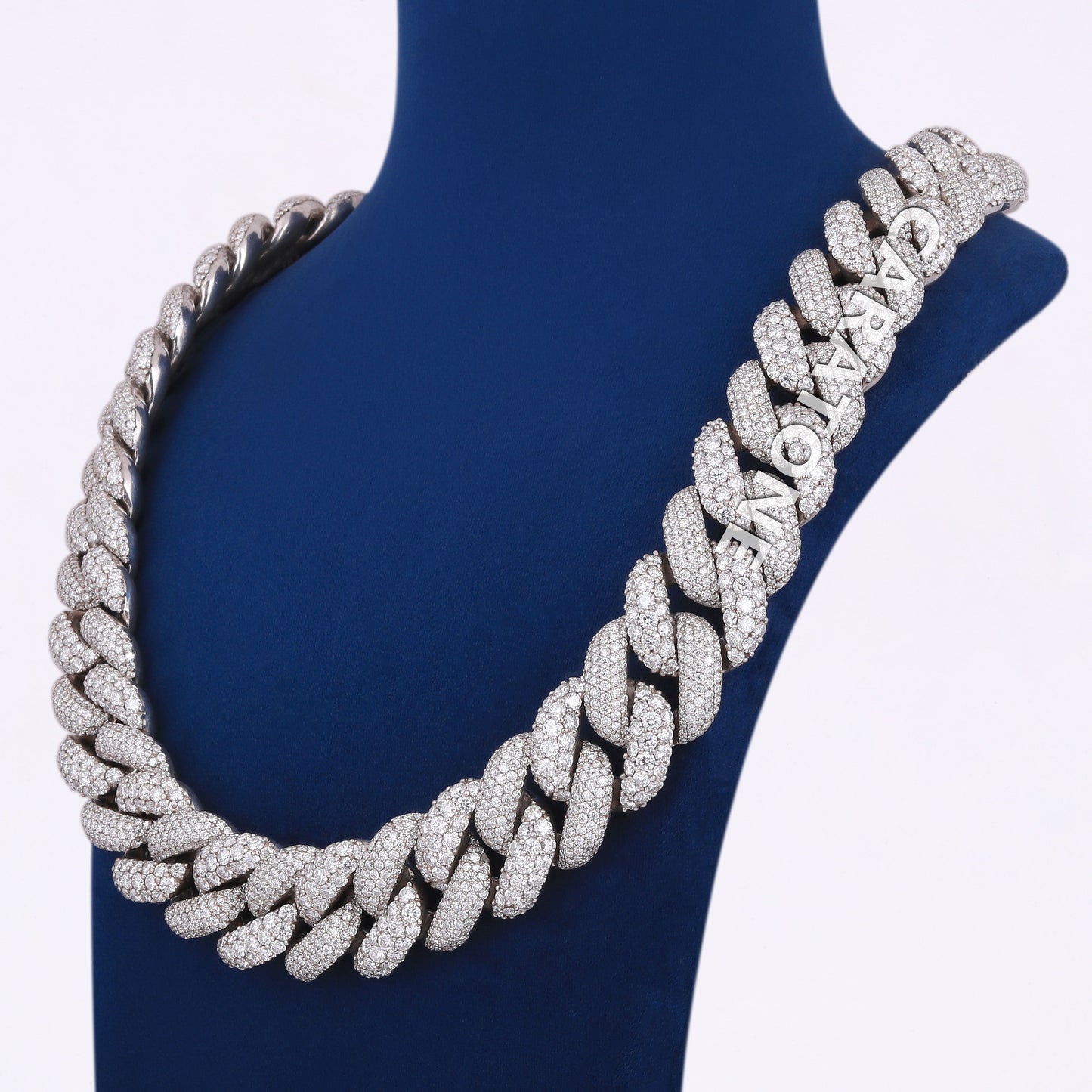 28 Inch 30mm Mosaic Setting Diamond Custom Rapper Mens Cuban Link Chains in Silver Iced Out Luxury Chains