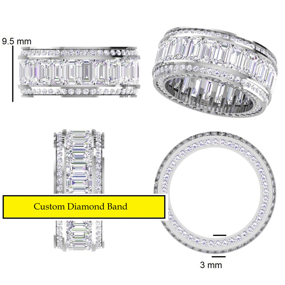 Premium Wide Band Ring with Baguette & Round Cut Lab Grown Diamonds