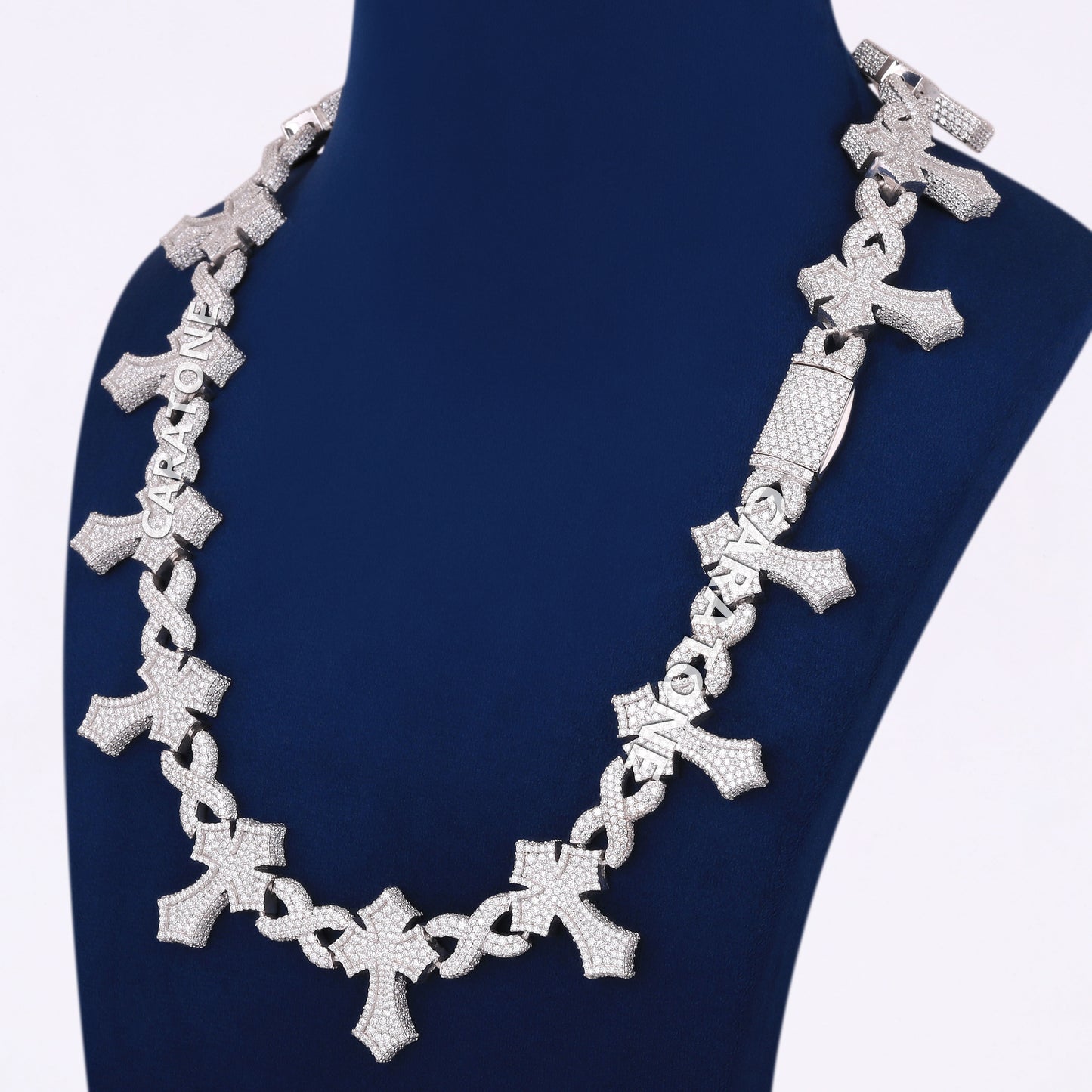 22inch 12MM Iced Out Custom Cross Infinity Link Chain Sterling Silver with VVS Moissanite Diamond Heavy Necklace