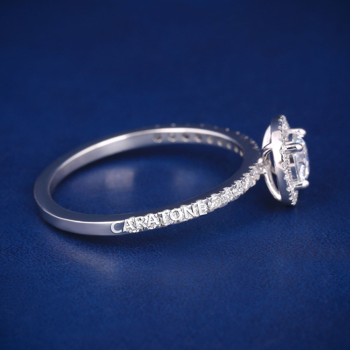 Exclusive Premium Halo Solitaire Ring With Round Brilliant Cut Center Stone, Sparkling White CZ Halo Setting, Elegant Pave Stone Band And Engagement Jewelry For Women