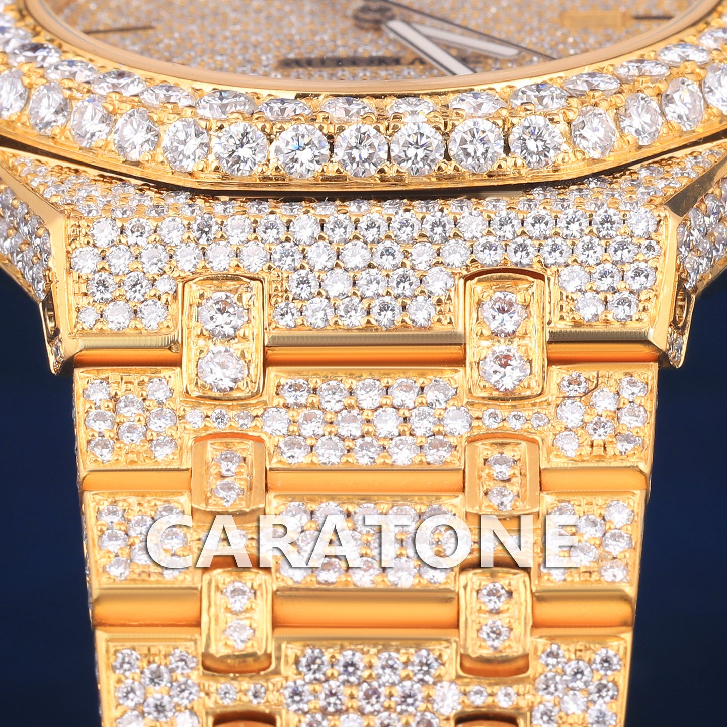 Customized Hip hop Ice Watches VVS Diamond Stainless Steel Fully Yellow 42mm Luxury Rapper Watch