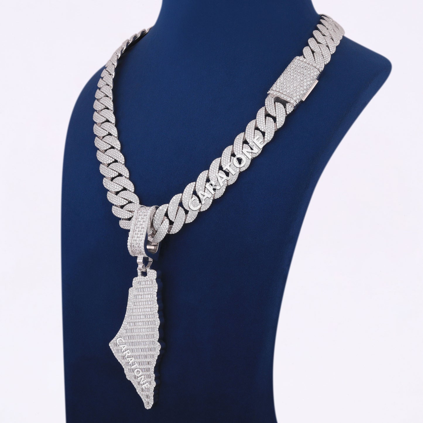 Buy Latest Chain Pendant Design Silver Palestine Map Pendant with Cuban Chain Necklace in Iced Out Luxury VVS Heavy Chain Pendant