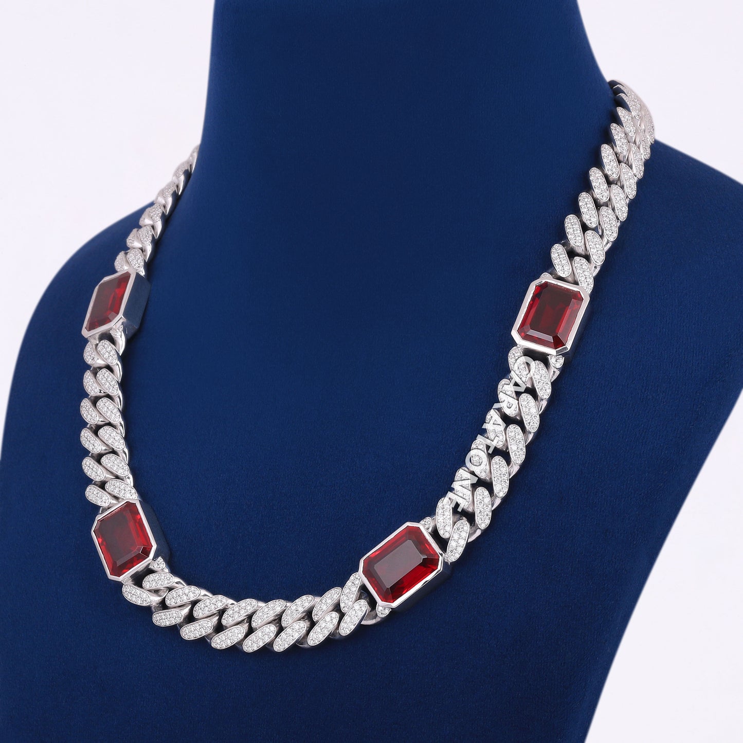 18 inch 14mm Custom Ice Spice Opium Celebrity Chains Red Emerald cut Diamond Miami Cuban Link Best Rappers Chain Necklace