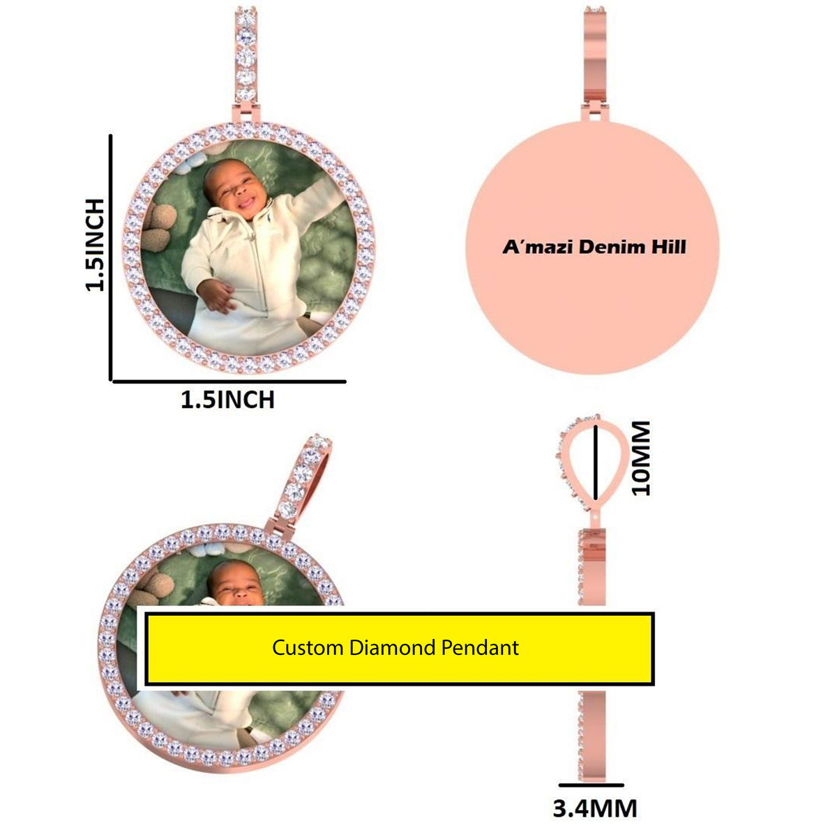 Custom Round Photo Pendant with Lab Grown Diamond Halo