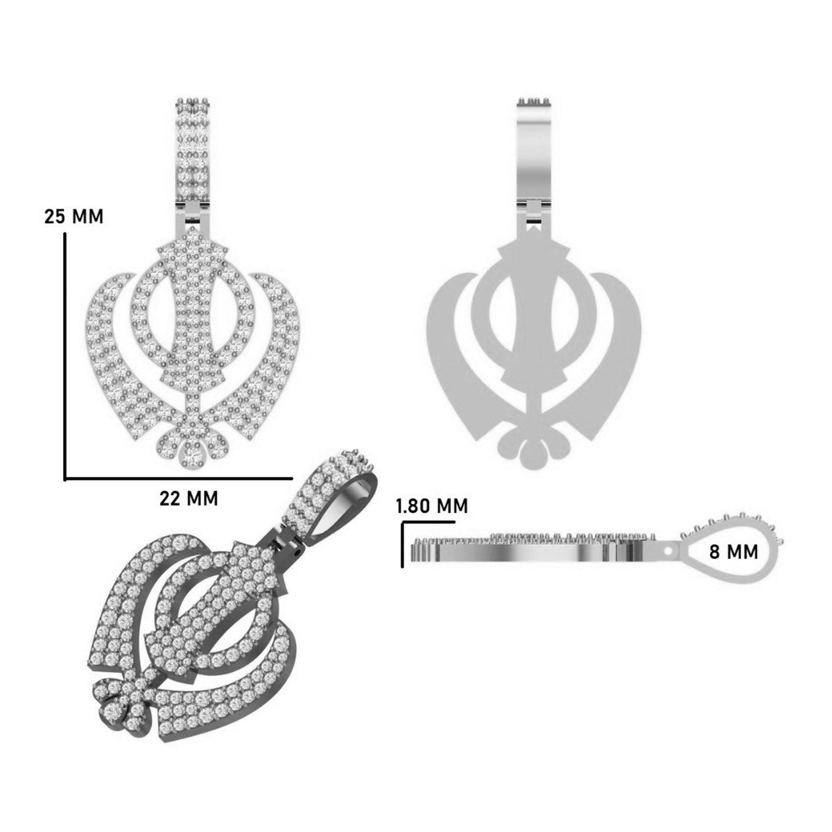 Custom Iced Out Khanda Sikh Symbol Hip Hop Pendant with Lab Grown Diamonds