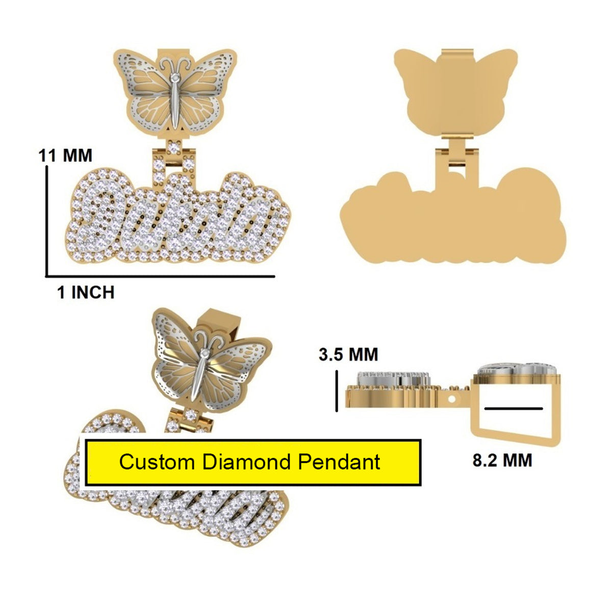 Custom Iced Out Butterfly Bail Name Pendant with Lab Grown Diamonds