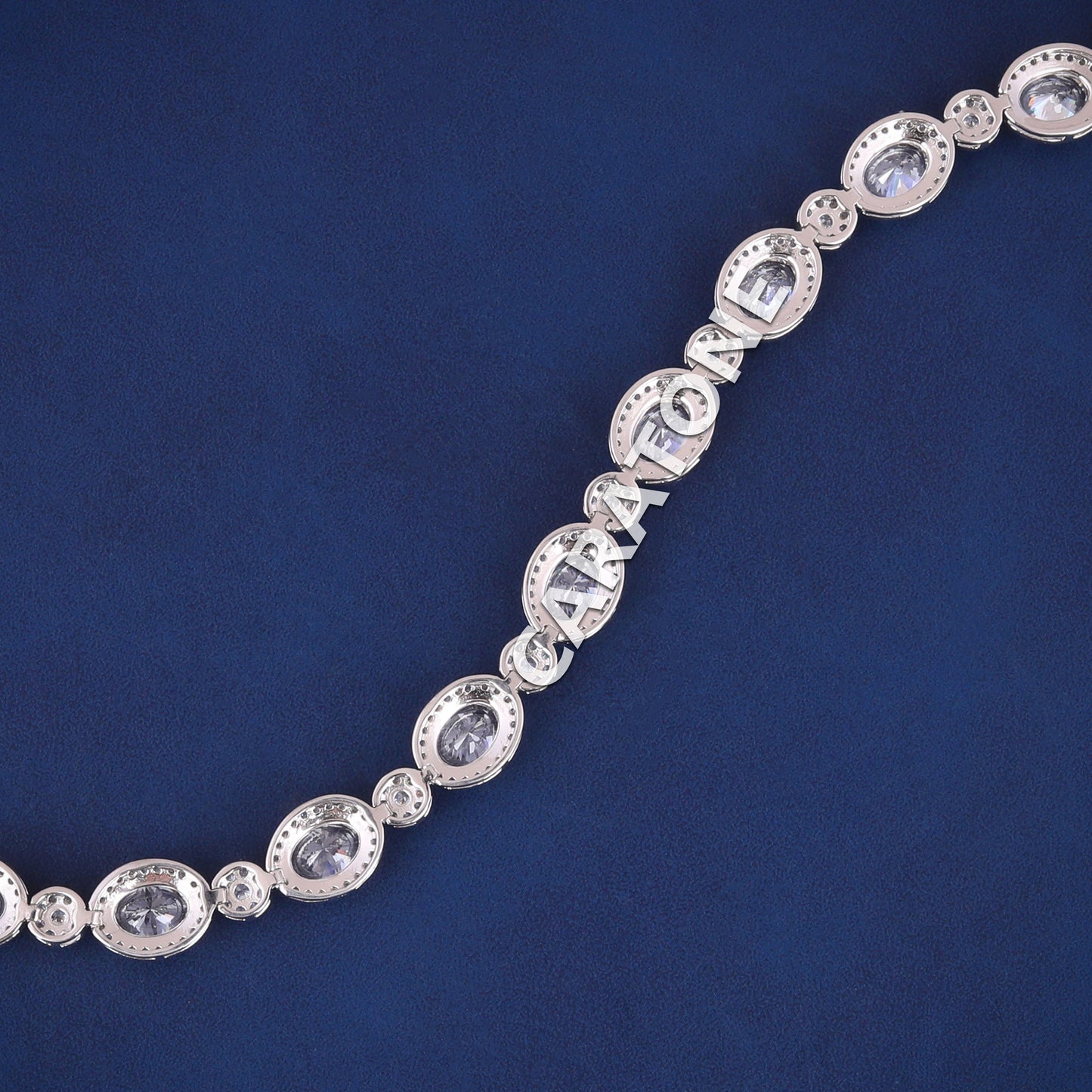 Beautiful Customized White Gold Oval Halo Round Cut Diamond Tennis Bracelets for Unisex Full Icy Jewelry