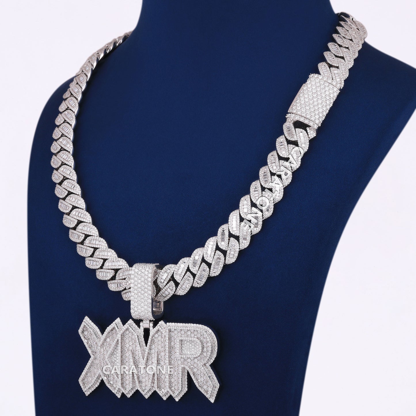 Full Iced Letter Pendant With Chain In 925 Sterling Silver With Lab Diamond