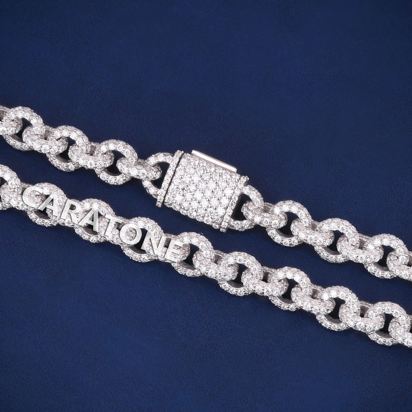 18 inch 8mm Iced Out Thick Rolo Link Chain Lab Diamond 925 Sterling Silver Hip Hop Rapper Custom Chains