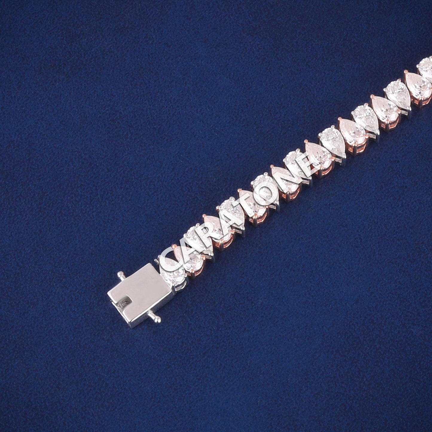 Buy Two Tone Rose Gold & Silver Pear Shape Diamond Tennis Bracelet in Iced Out Diamonds Bracelets Mens Womens