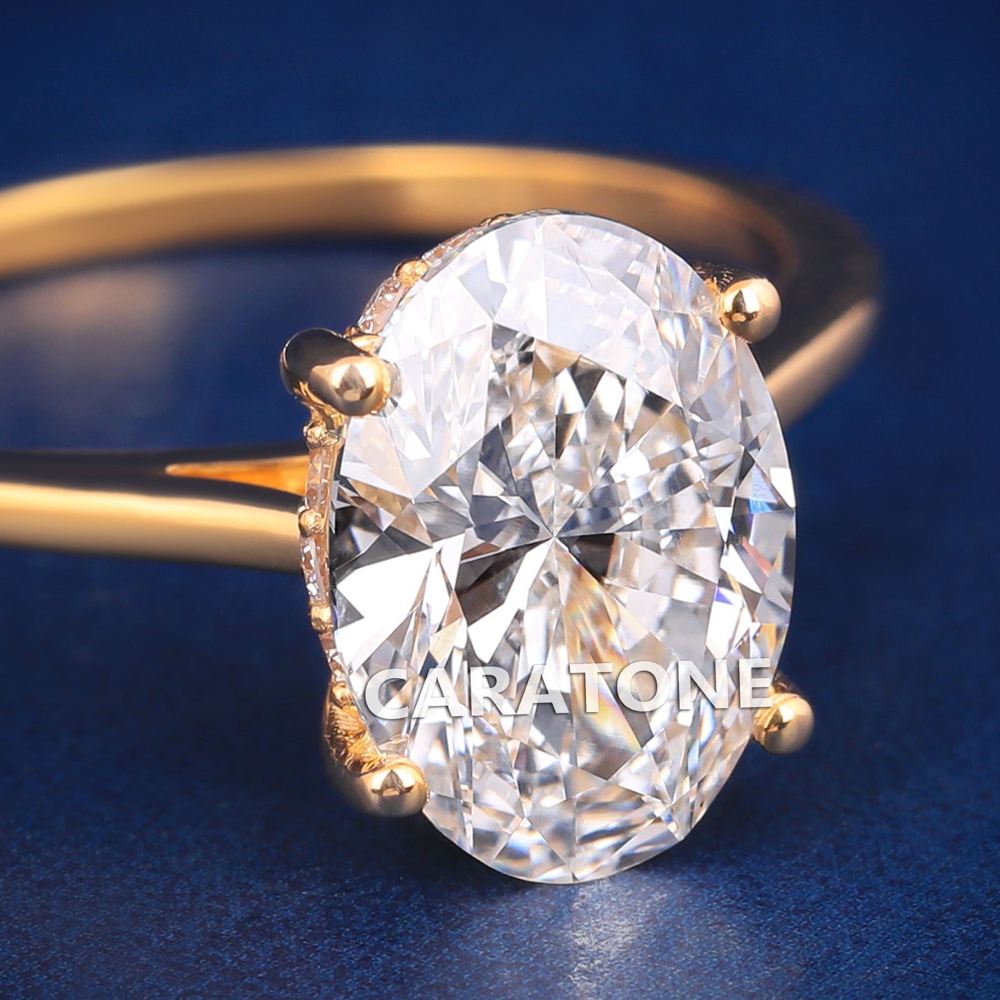 Custom Unique Wedding Rings Womens in Yellow Gold Band Oval Diamond Engagement Ring