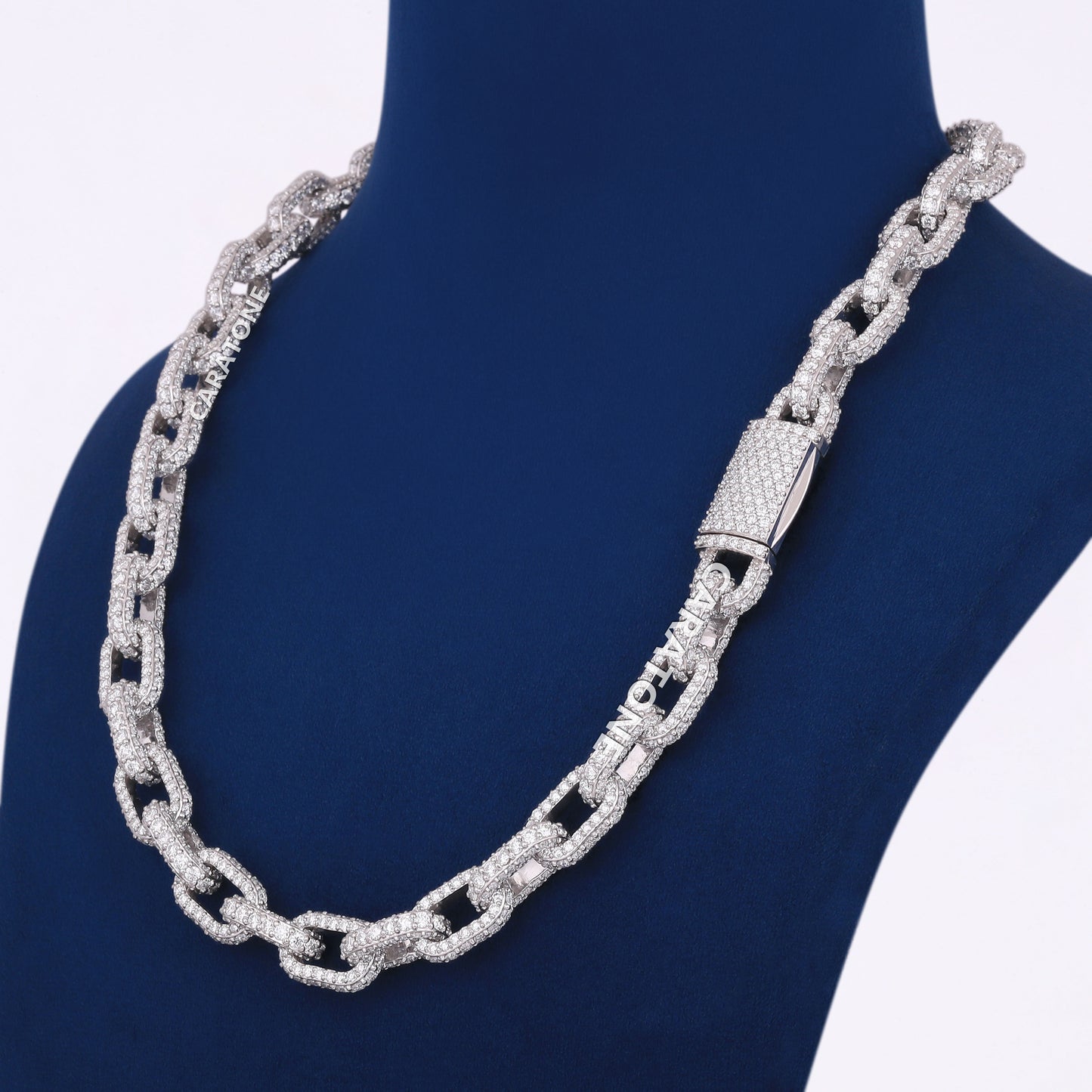 14k White Gold Mens Hermes Link Chain 12mm in Iced Out VVS Diamonds 20 inch Rappers Custom Ice Necklace