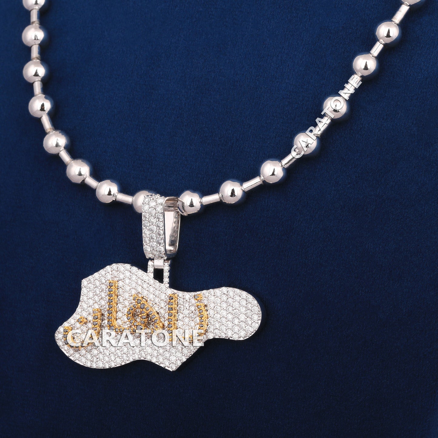 Full Iced Pendant With Ball Chain In 14 KT White Gold