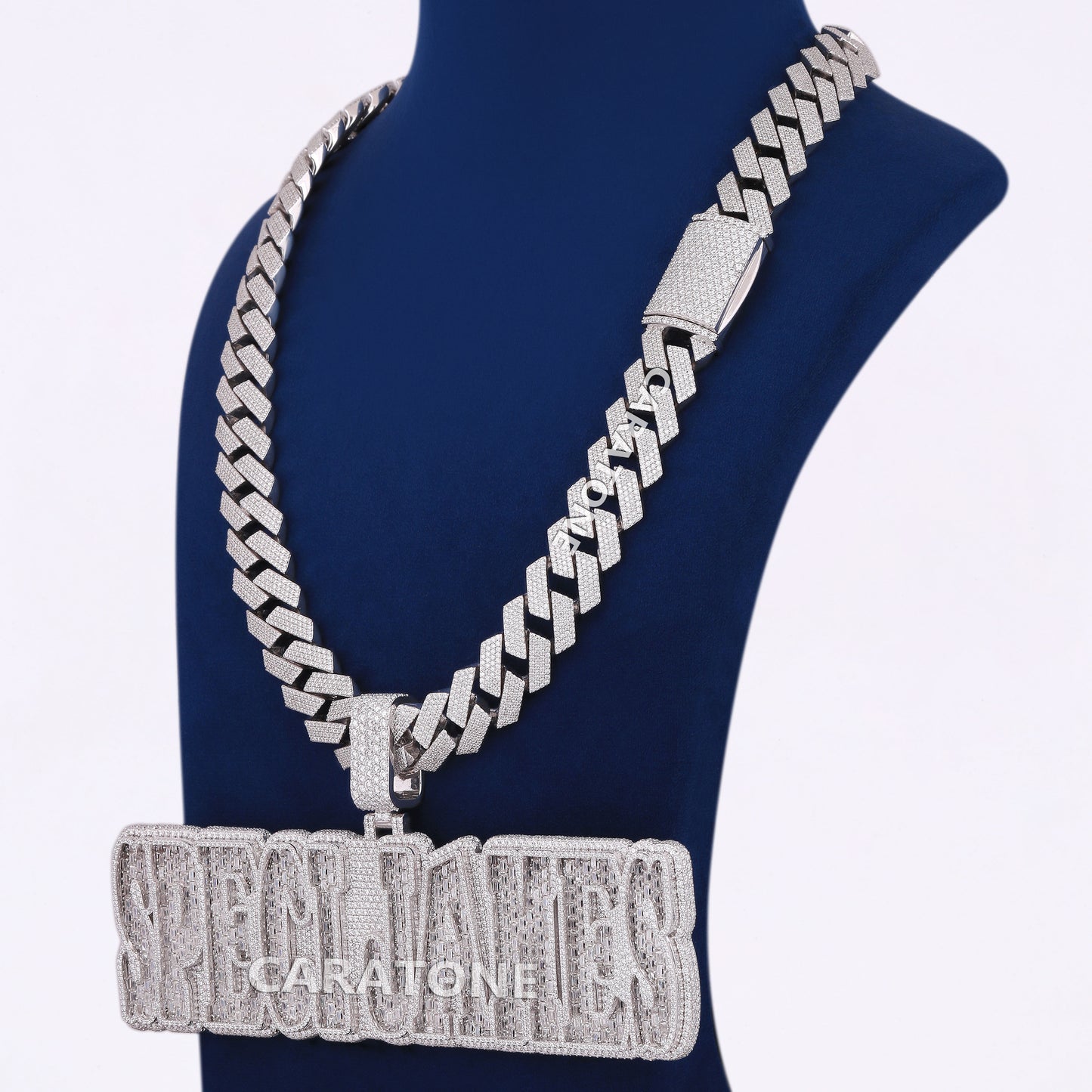 Round And Bagutte Lab Diamond Pendant With Chain In 925 Sterling Silver