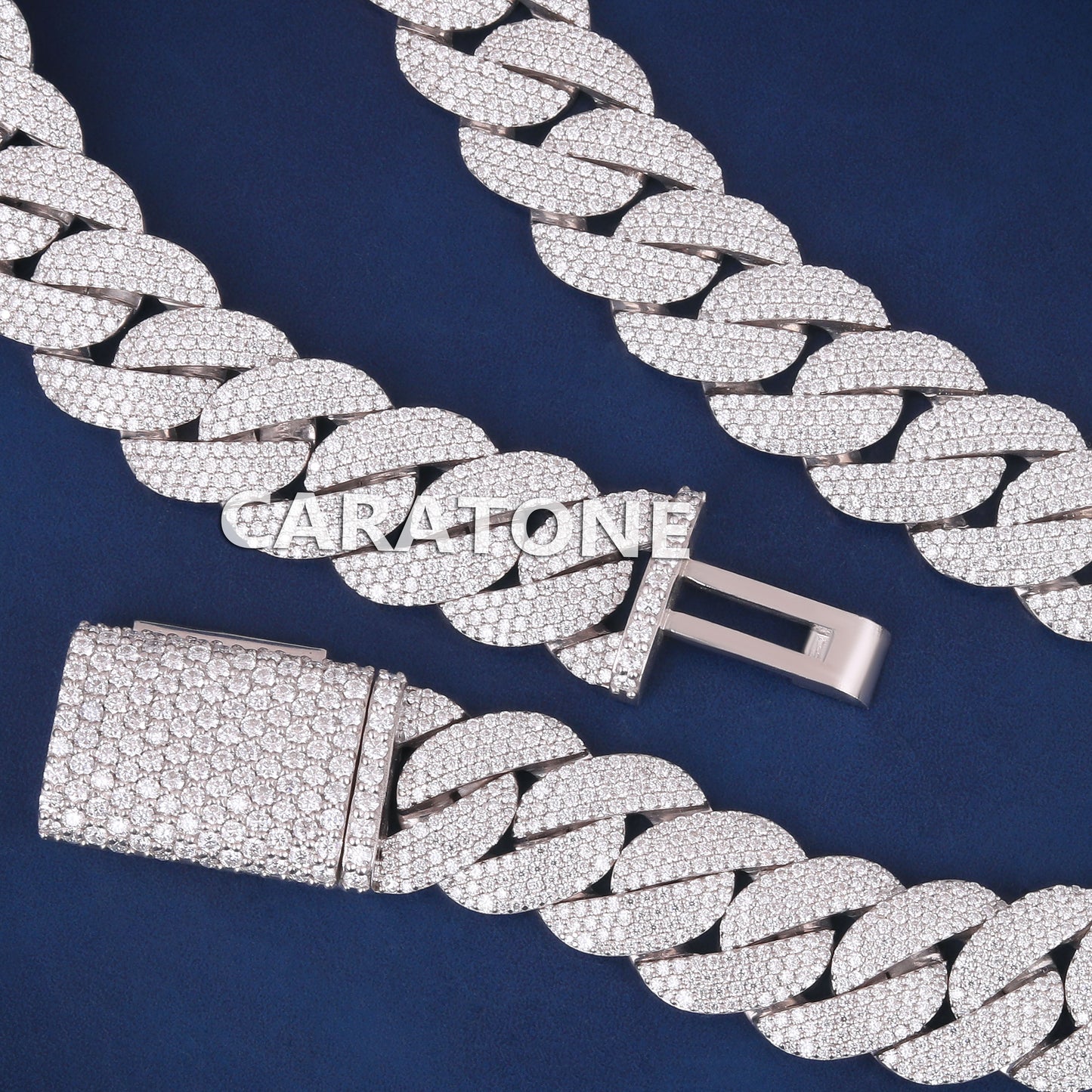 Silver Iced Out Cuban Link Chain 24 inch 18mm Fully White Diamond Miami Customized Chains Rappers Necklaces