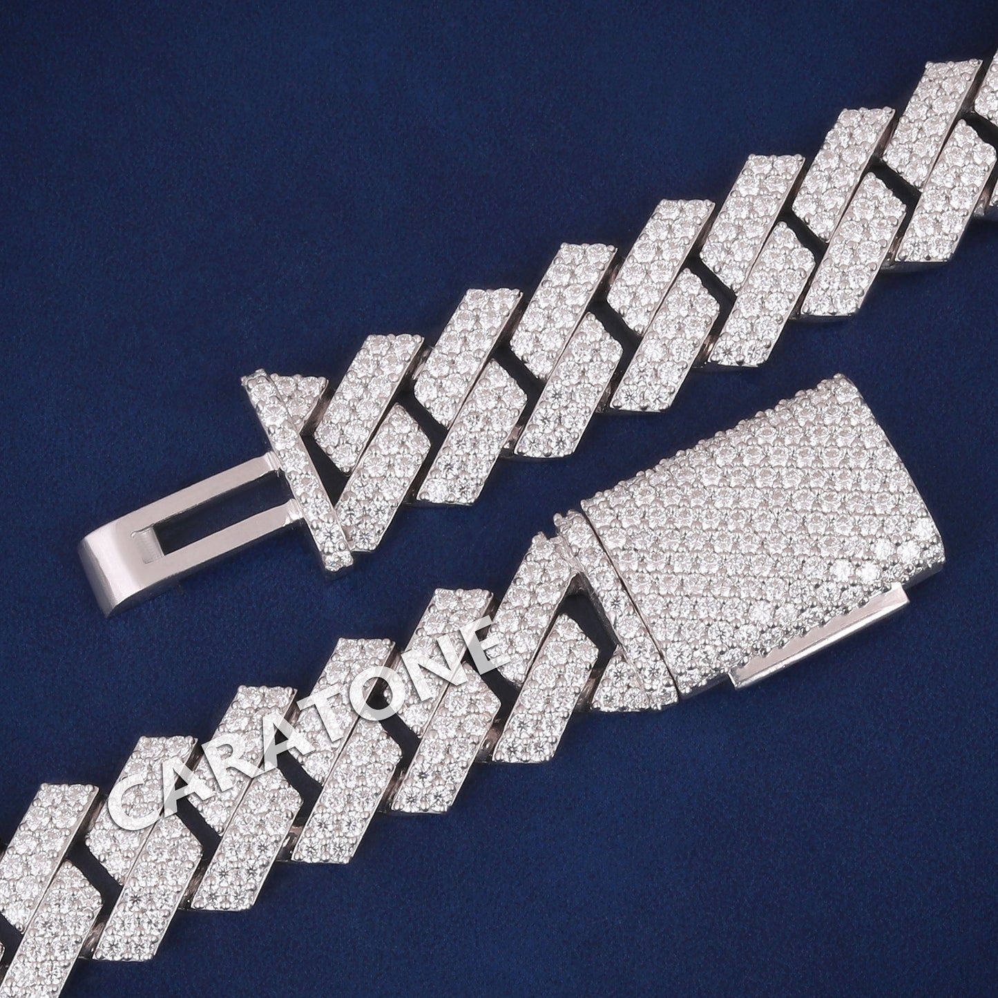 22 inch 12mm Custom Real Diamond Silver Cuban Link Chain with VVS Diamond Necklace Womens in Fully White Icy Chain
