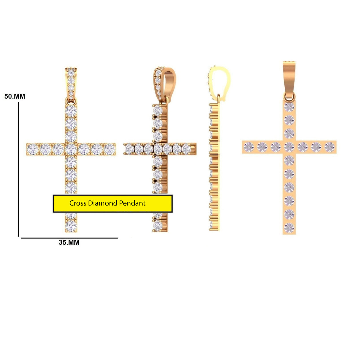 Custom Iced Out Cross Pendant with Round Lab Grown Diamonds in Yellow Gold Finish