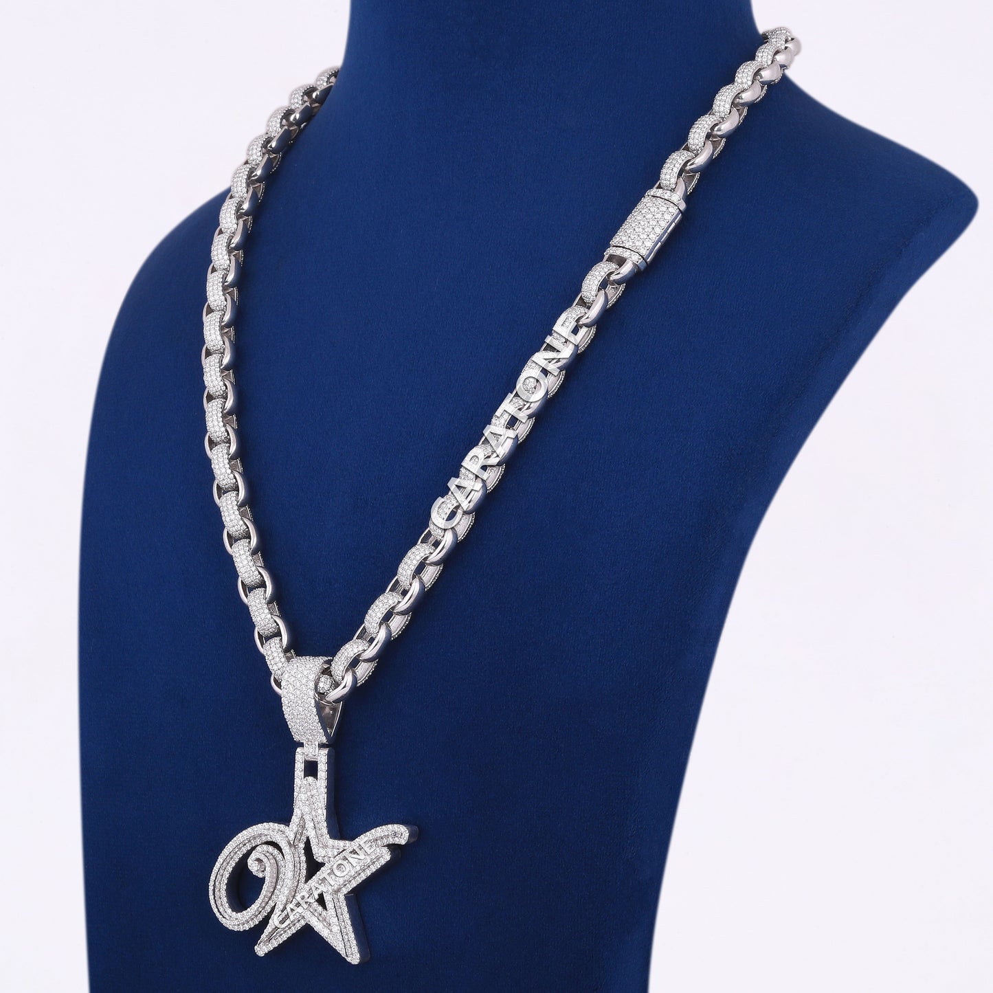 Hip Hop Diamond Chain Pendant Iced Out Star Diamond Pendant with Hermes Link Chain Fully Silver Customized Diamond Star Necklace