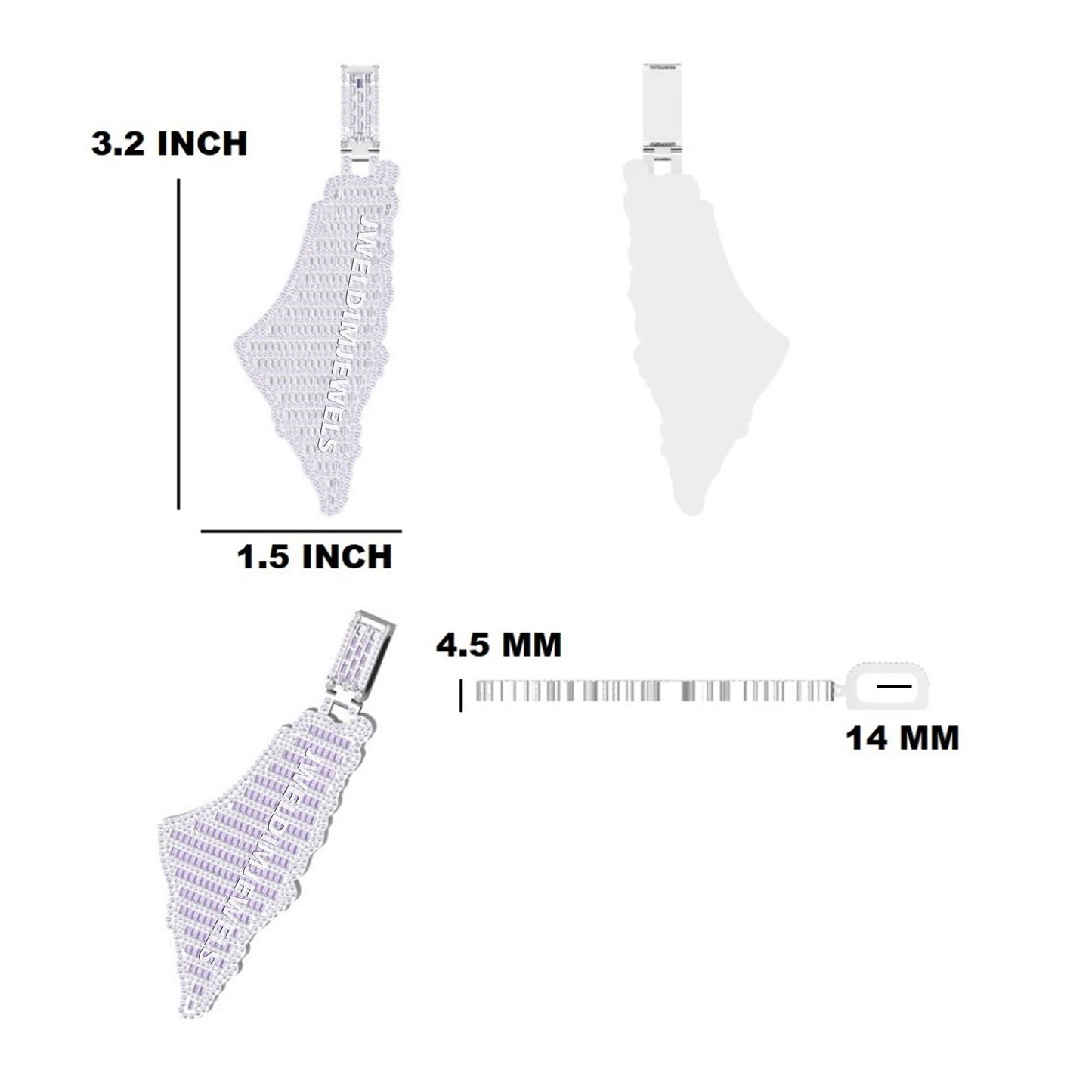 Buy Latest Chain Pendant Design Silver Palestine Map Pendant with Cuban Chain Necklace in Iced Out Luxury VVS Heavy Chain Pendant