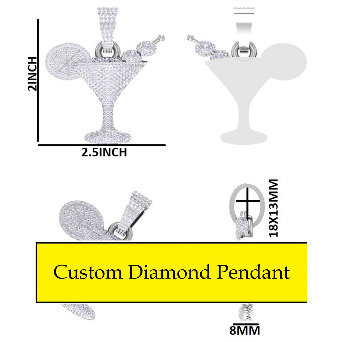 Custom Iced Out Martini Glass Hip Hop Pendant with Lab Grown Diamonds