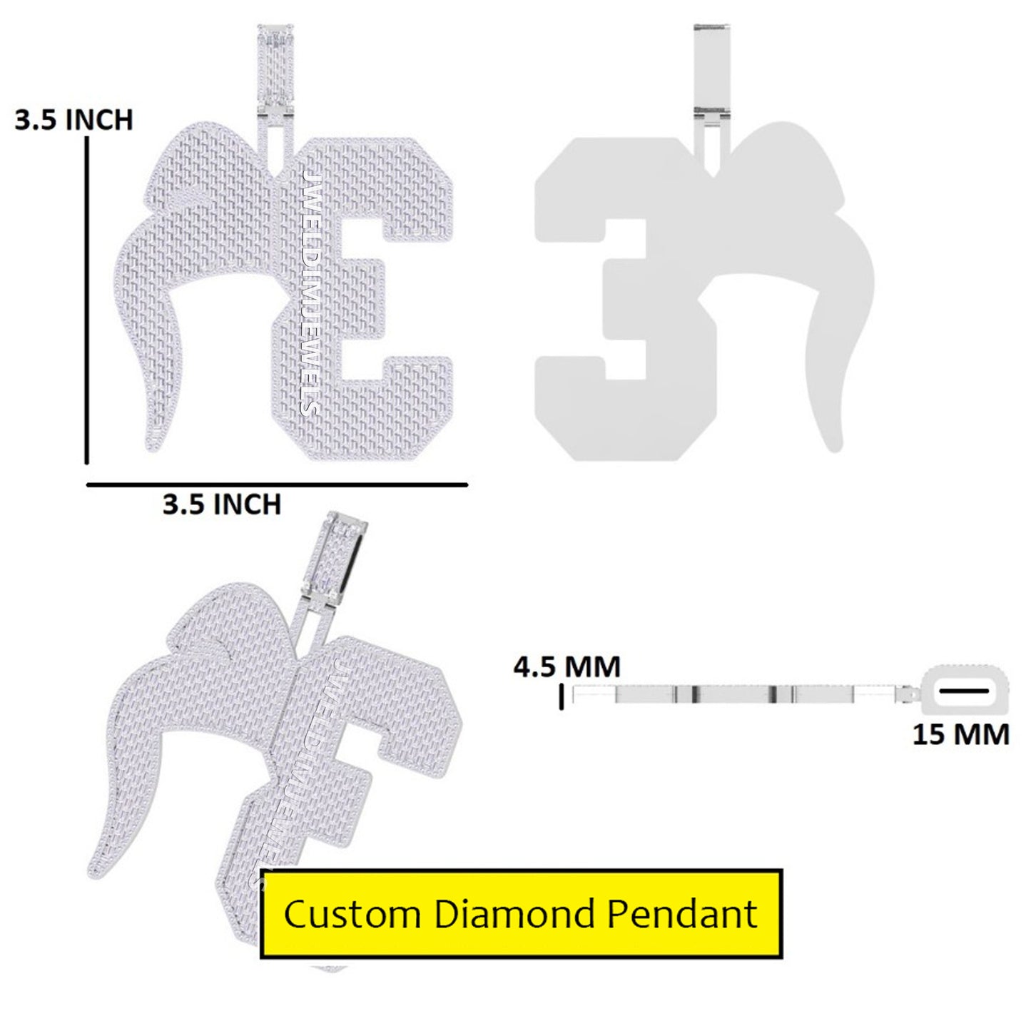 925 Silver Iced Out Custom Baguette Letter Pendant with Cuban Link Chain in Fully Icy Rapper Chain Pendants Necklace