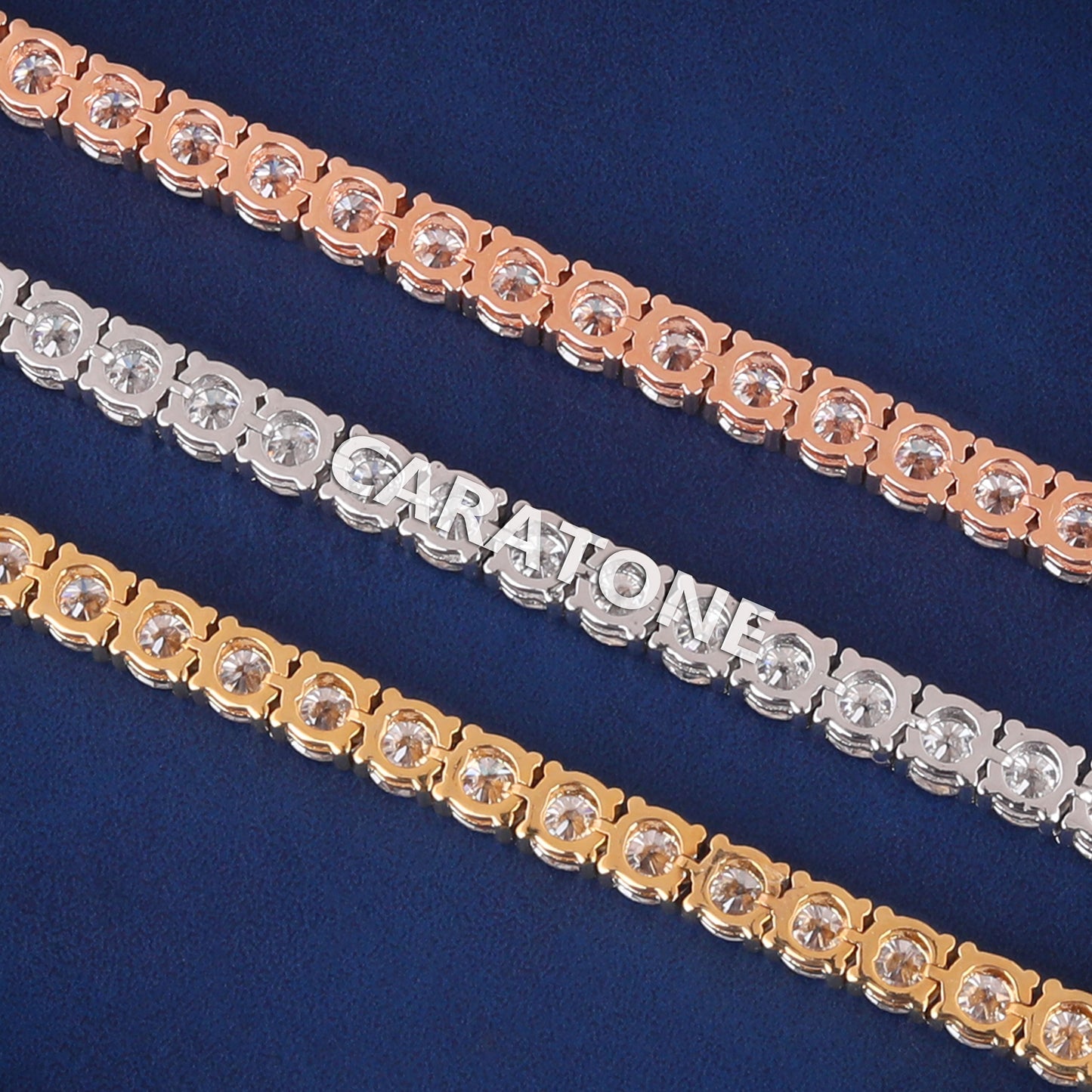 8 inch 5mm Silver Yellow Rose Gold Three Tone Iced Out Diamond Tennis Bracelets for Celebrity Unique Wear Custom Jewelry