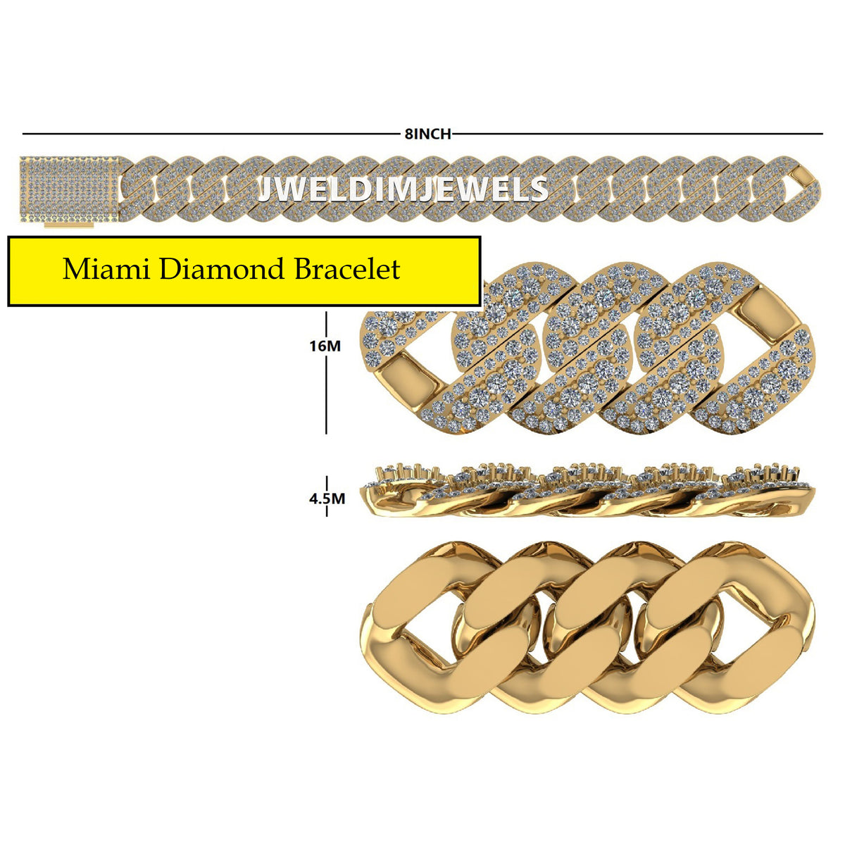 Luxury Yellow Gold Fully Iced Out Diamond Cuban Link Bracelet with Pavé Box Clasp