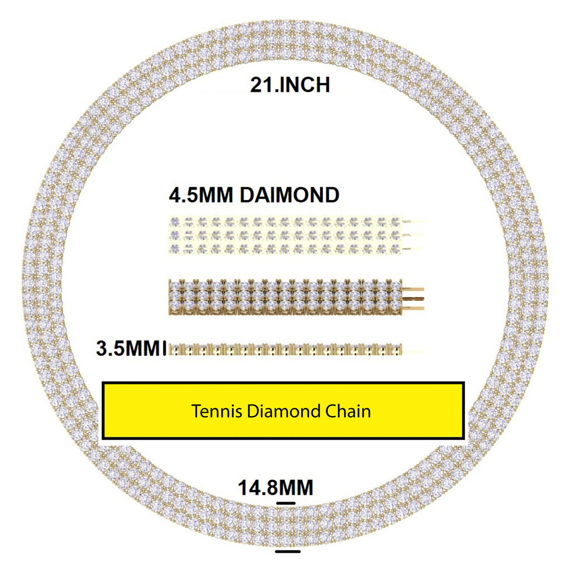 Luxury White Gold Plated Triple Row Tennis Chain with Round Cut Lab Grown Diamonds
