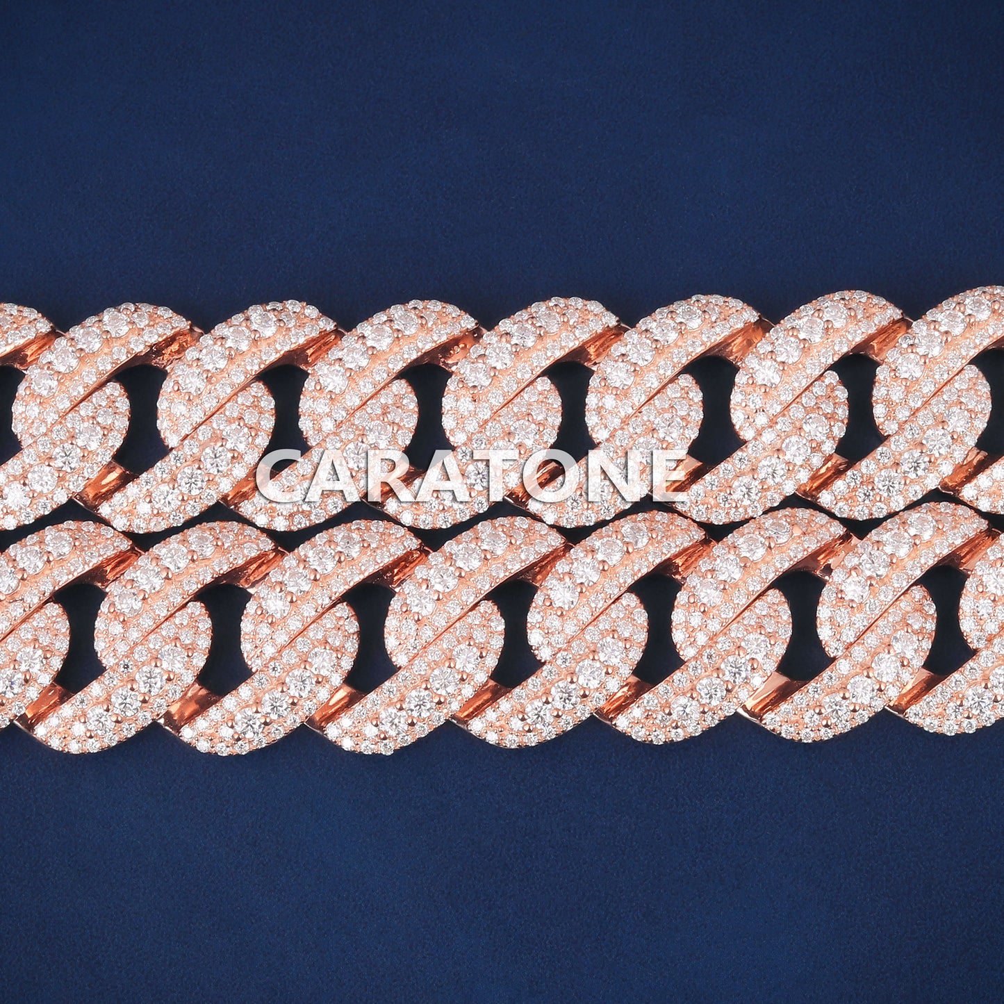20 inch 18mm Fully Iced Out Rose Gold Miami Cuban Link Chain Necklace Mens