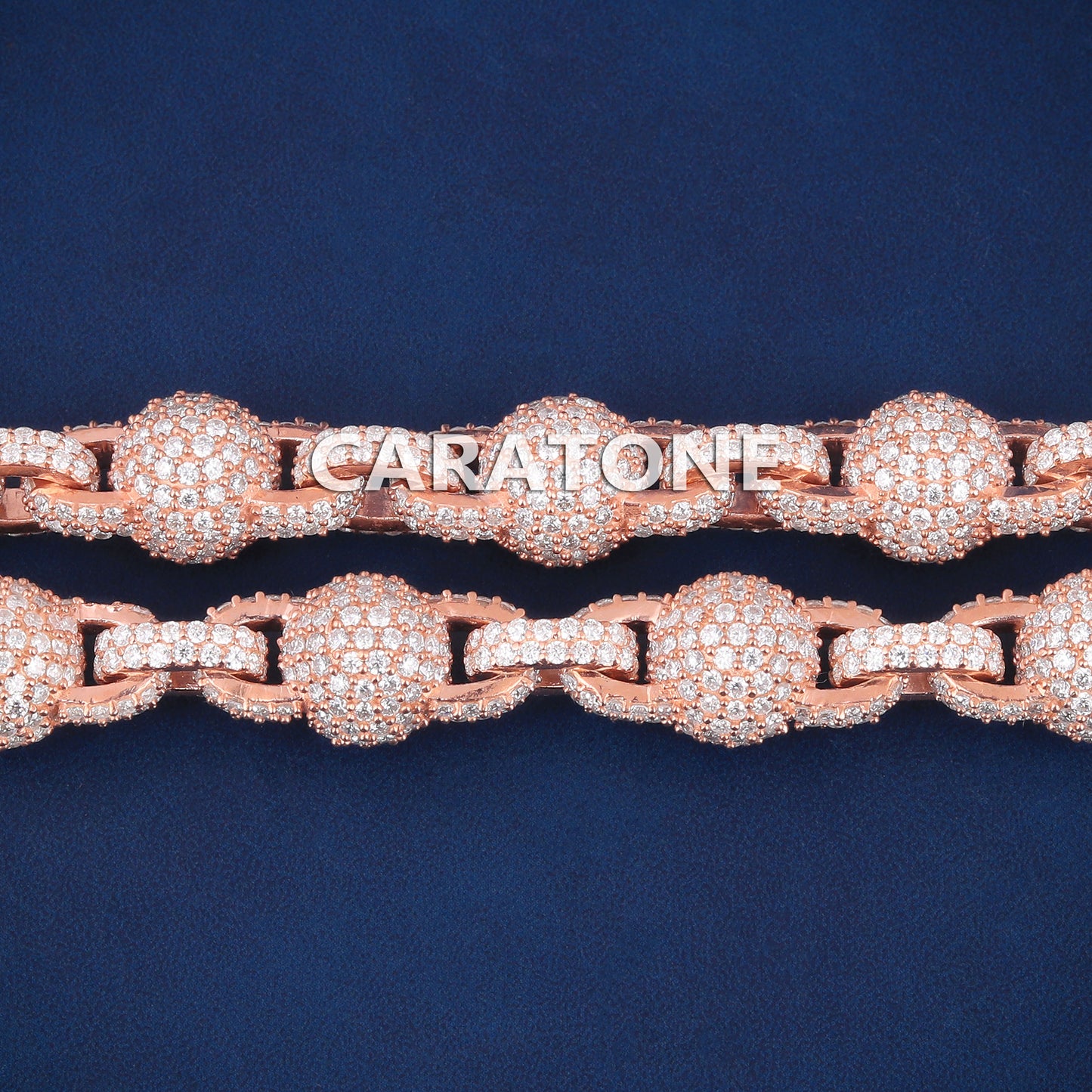 Mens 10mm Fully Rose Gold Ball Link Chain Necklace 22 inch Iced Ball Chain Beaded Gold Chain Necklace Rapper for Unisex