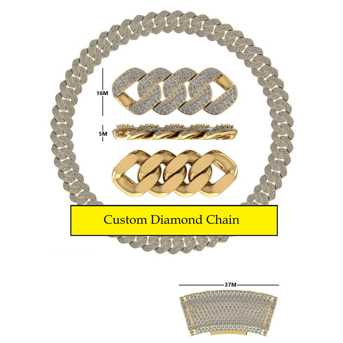24 Inch 10 MM Custom Iced-Out Cuban Chain Yellow Gold Tone