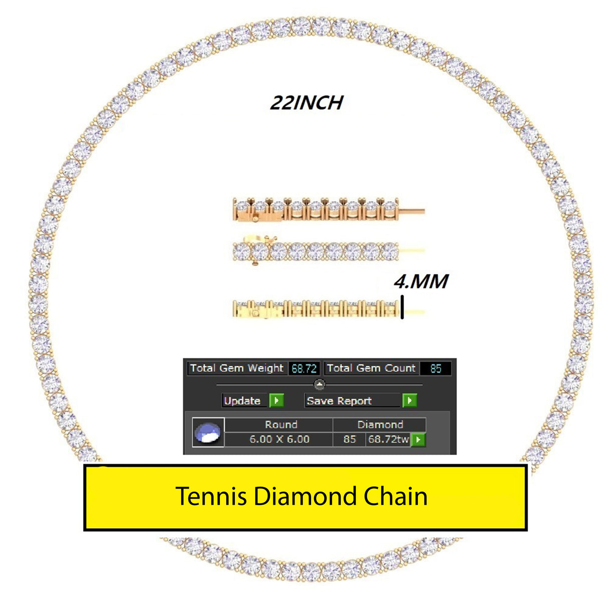Luxury Rose Gold Plated Single Row Tennis Chain with Round Cut Lab Grown Diamonds