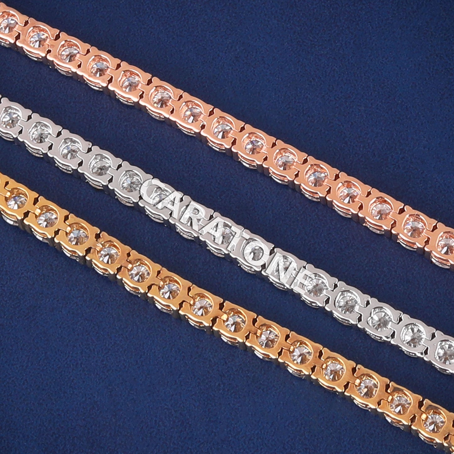 8 inch 4mm Custom 3 Tone Diamond Tennis Bracelets in Real Iced Out Diamond Tennis Bracelet Unisex