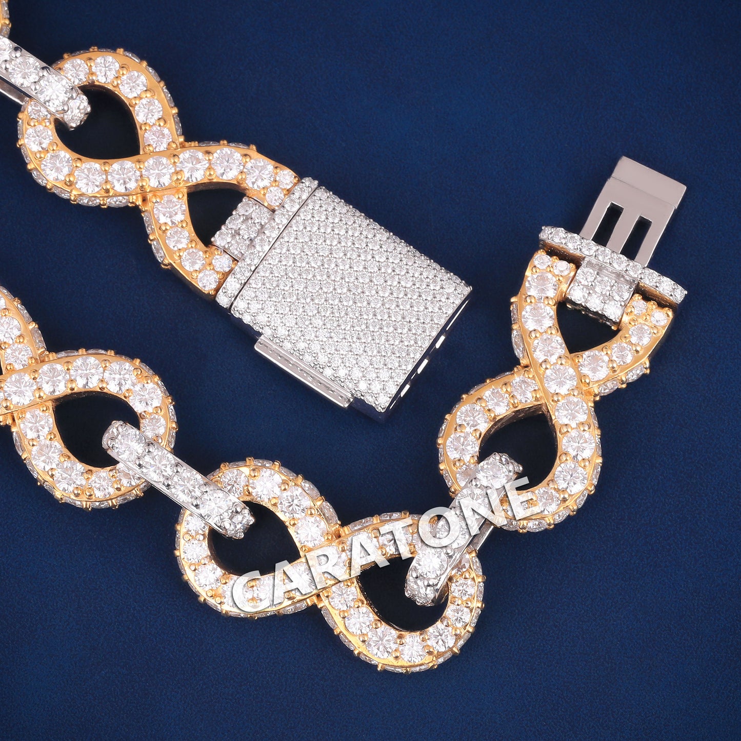22 inch 18mm Big Round Diamond Iced Infinity Link Cuban Chain with Two Tone Silver & Yellow Gold Mens Custom Rappers Chains